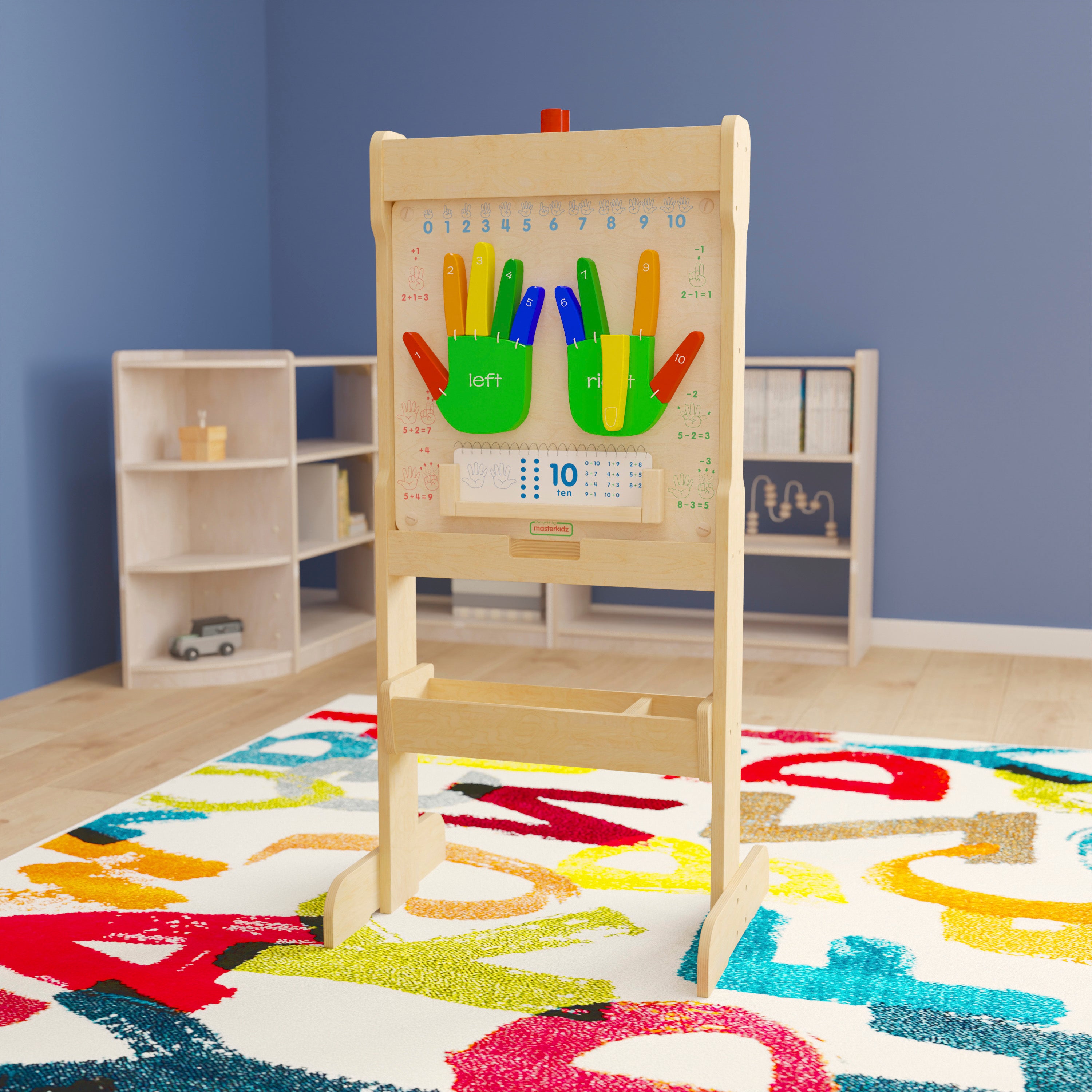 Bright Beginnings Commercial Double Sided Wooden Free-Standing STEAM Easel, Storage Tray, Acrylic Paint Window - Holds Two Accessory Panels, Natural