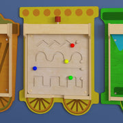 Bright Beginnings Commercial Grade STEAM Wall Activity Board with Natural Finish and Multicolor Accents, Lines and Patterns