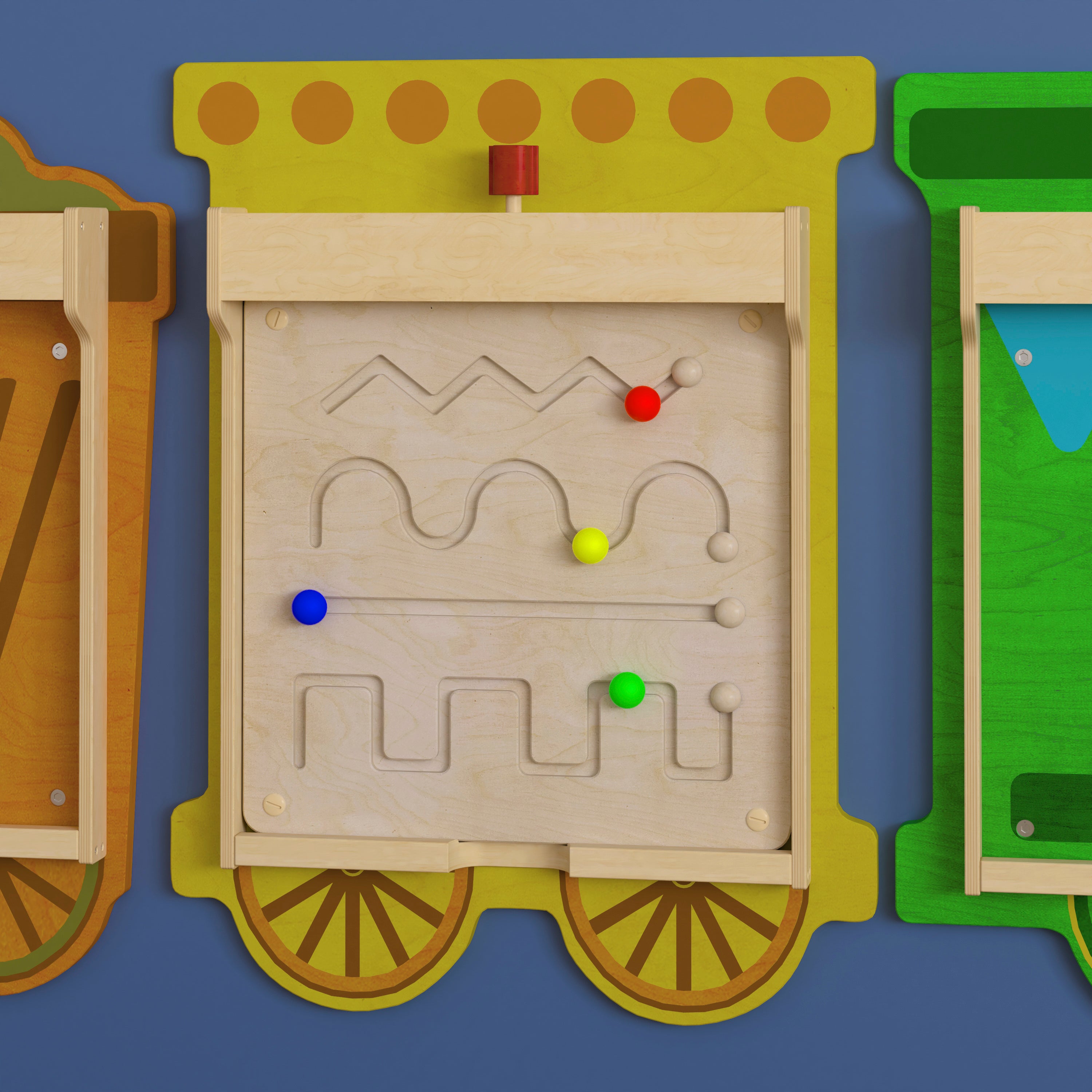Bright Beginnings Commercial Grade STEAM Wall Activity Board with Natural Finish and Multicolor Accents, Lines and Patterns