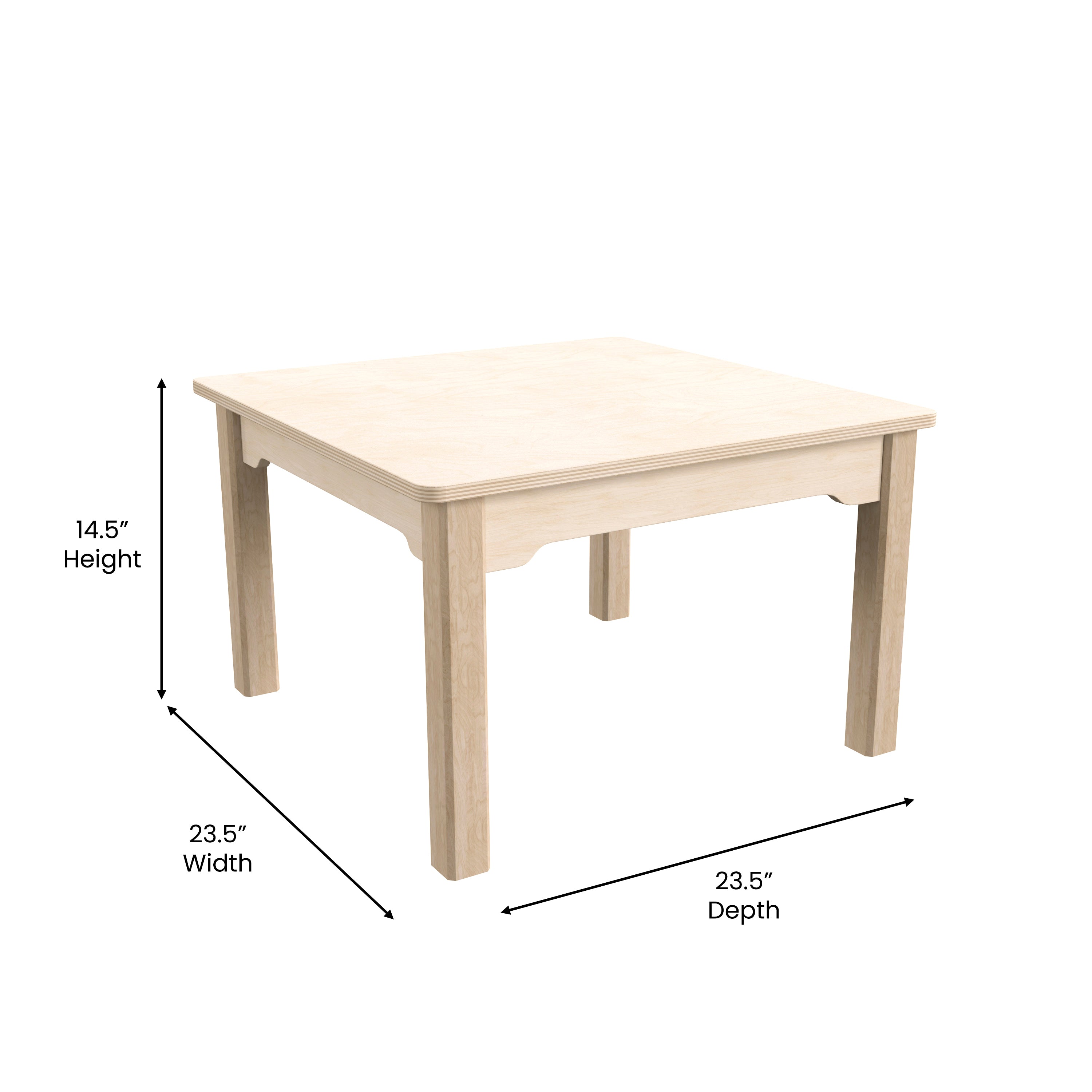 Bright Beginnings Commercial Grade Wooden Square Preschool Classroom Activity Table, (23.5"W x 14.5"H), Beech
