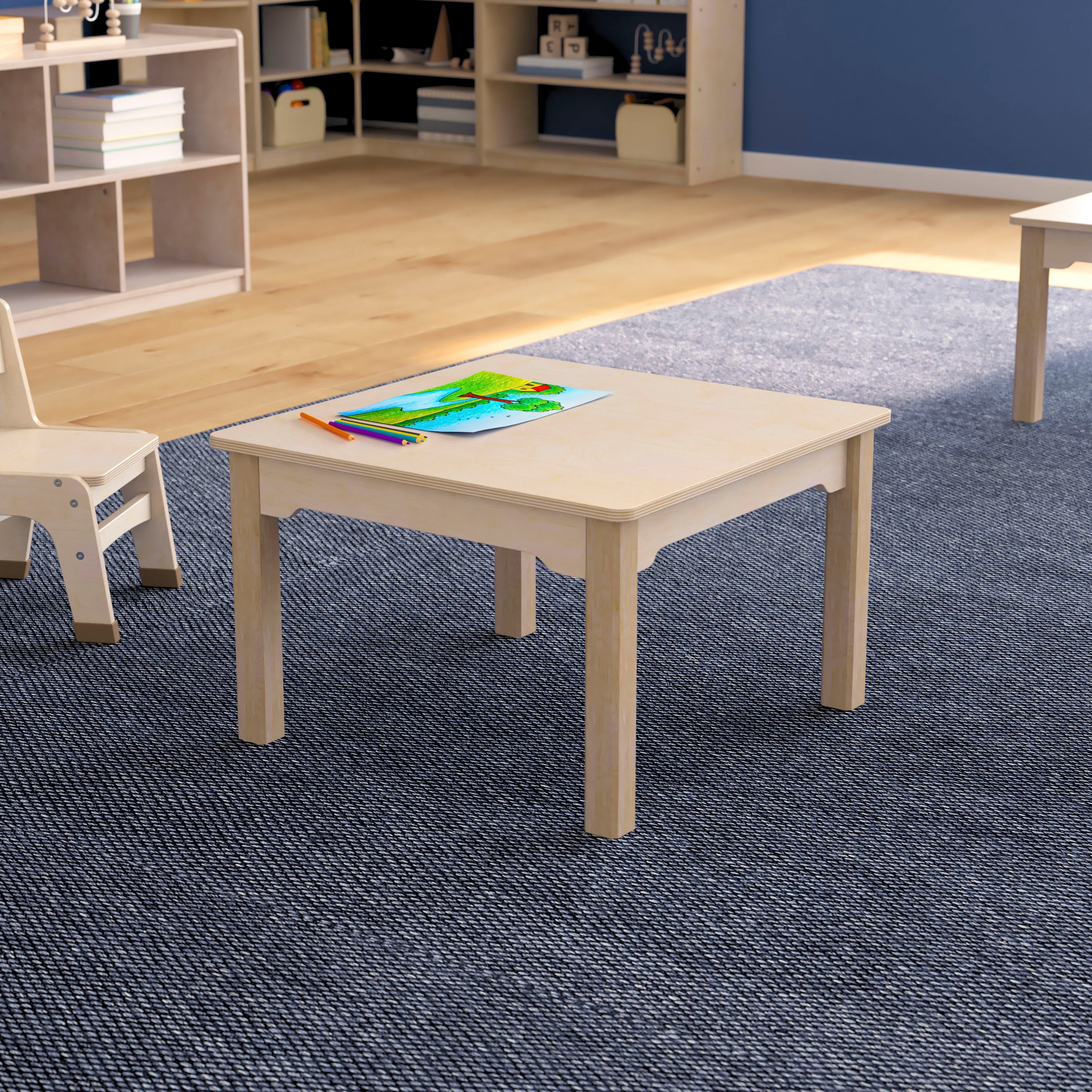Bright Beginnings Commercial Grade Wooden Square Preschool Classroom Activity Table, (23.5"W x 14.5"H), Beech