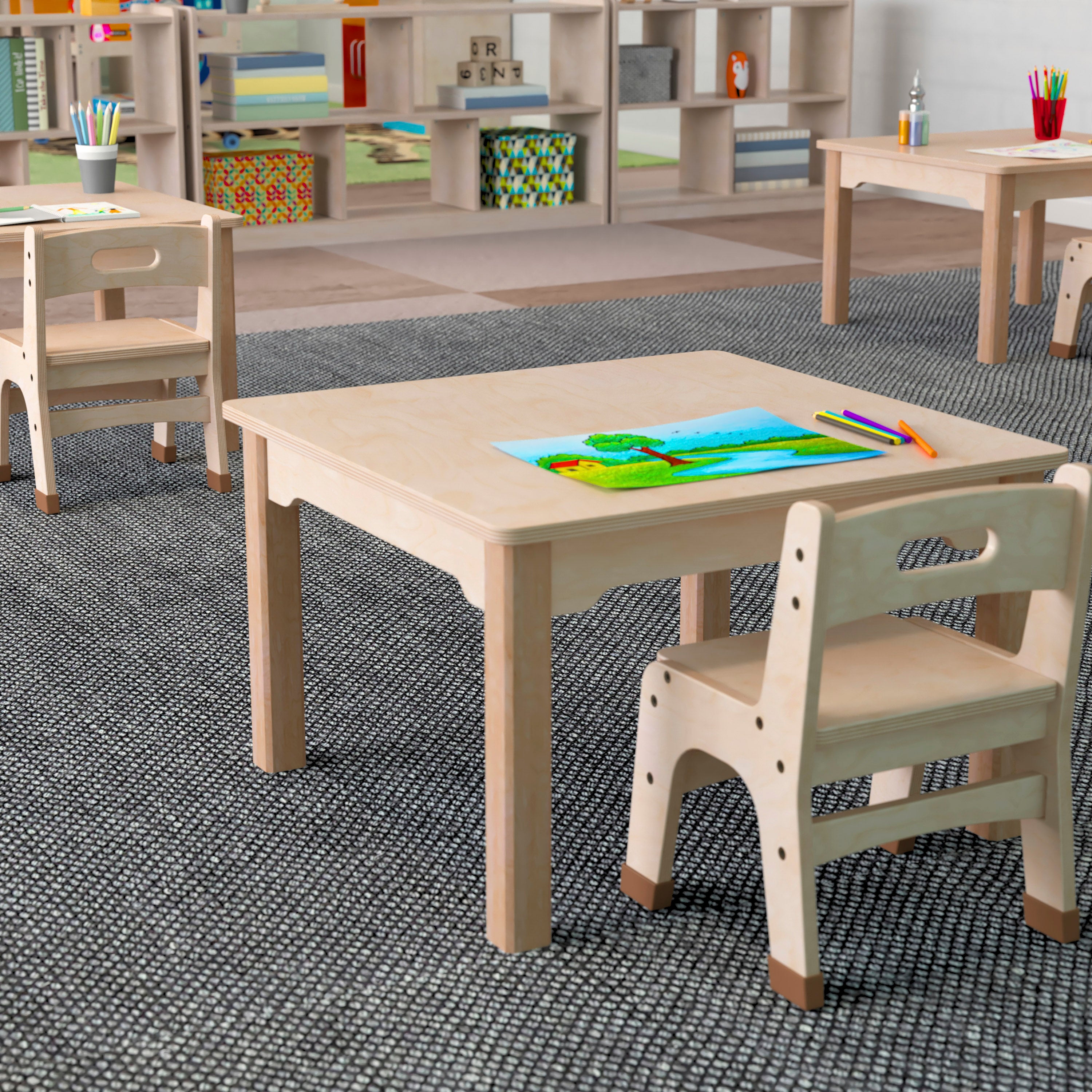 Bright Beginnings Commercial Grade Wooden Square Preschool Classroom Activity Table, (23.5"W x 14.5"H), Beech