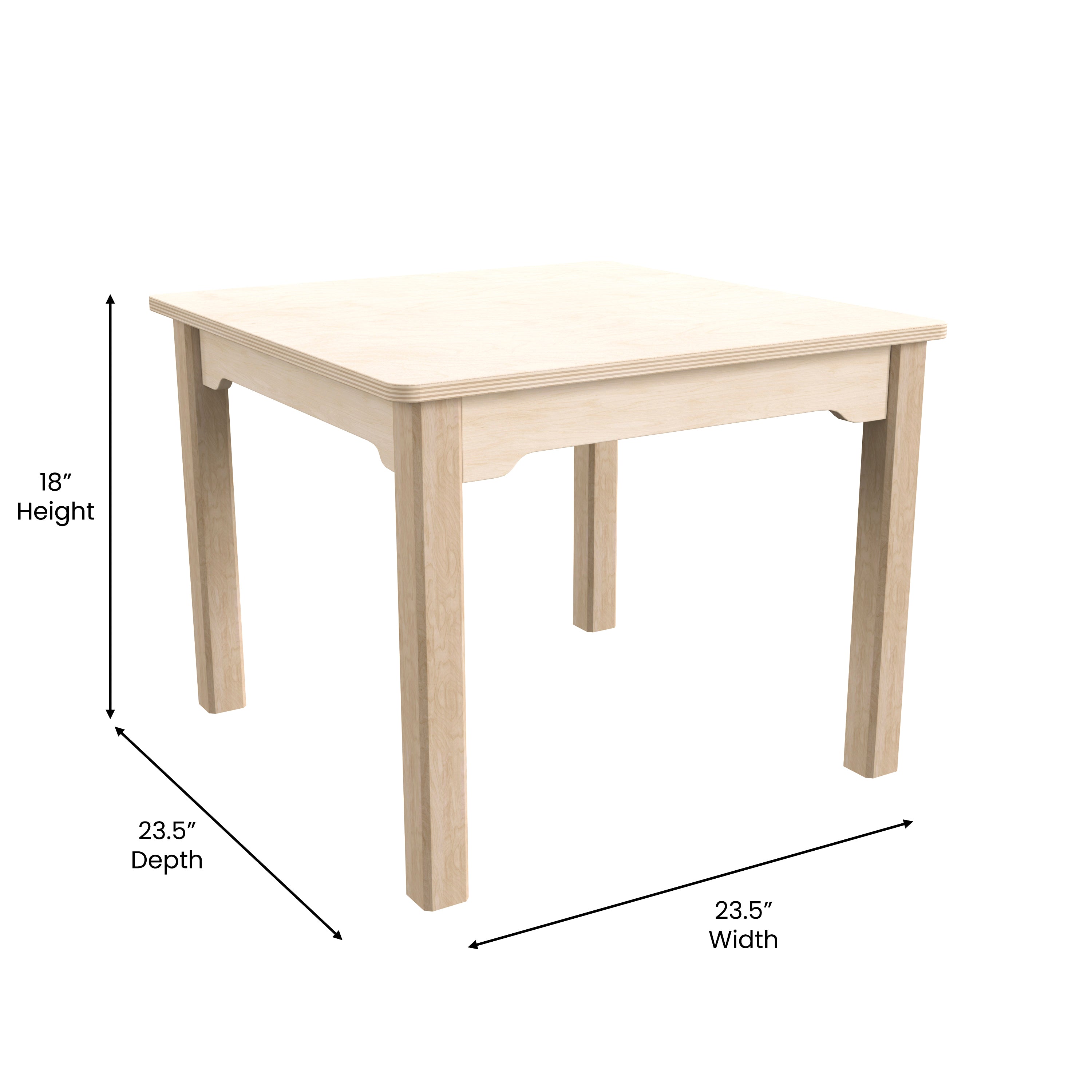 Bright Beginnings Commercial Grade Wooden Square Preschool Classroom Activity Table, (23.5"W x 18"H), Beech