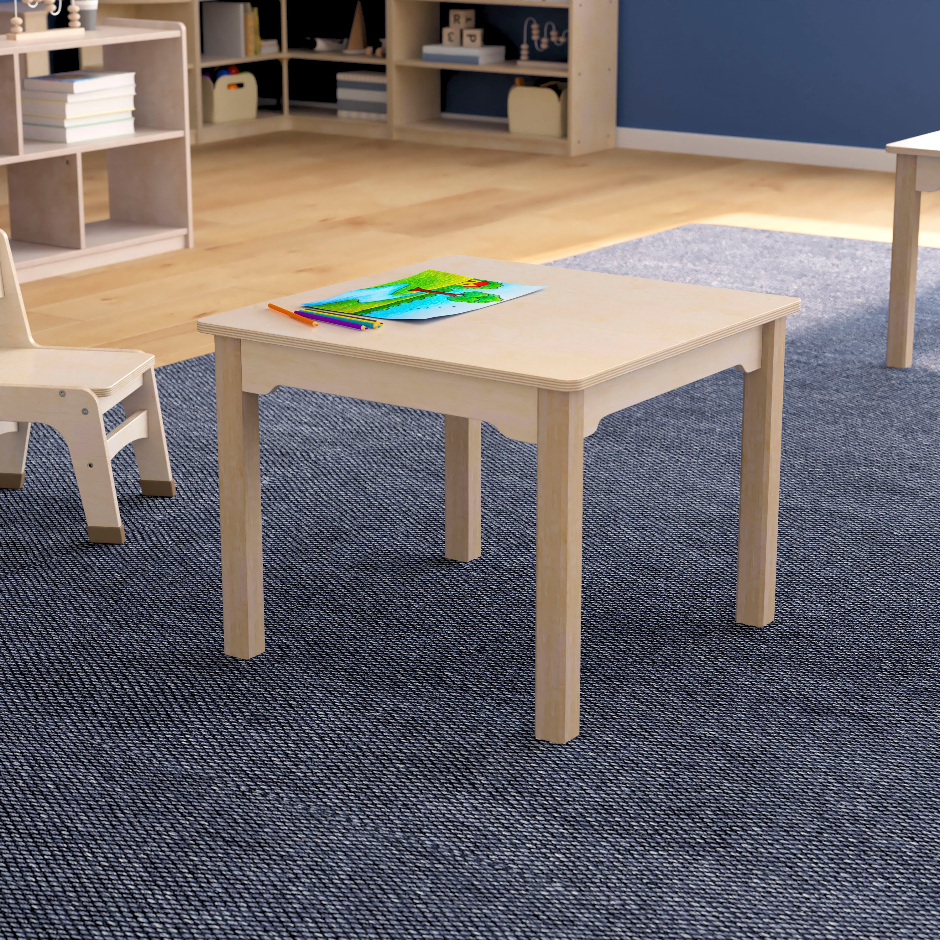 Bright Beginnings Commercial Grade Wooden Square Preschool Classroom Activity Table, (23.5"W x 18"H), Beech