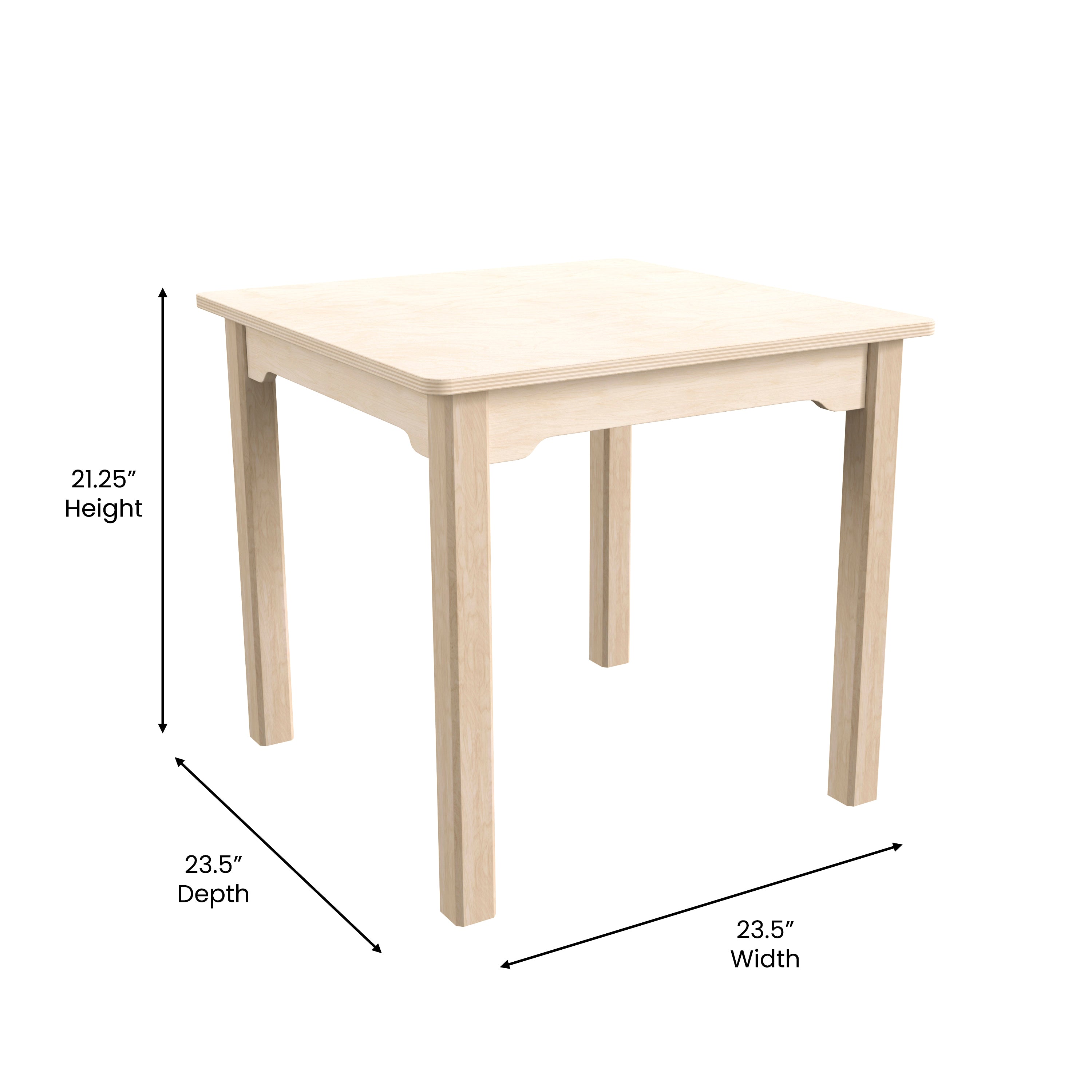 Bright Beginnings Commercial Grade Wooden Square Preschool Classroom Activity Table, (23.5"W x 21.25"H), Beech