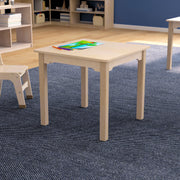 Bright Beginnings Commercial Grade Wooden Square Preschool Classroom Activity Table, (23.5"W x 21.25"H), Beech
