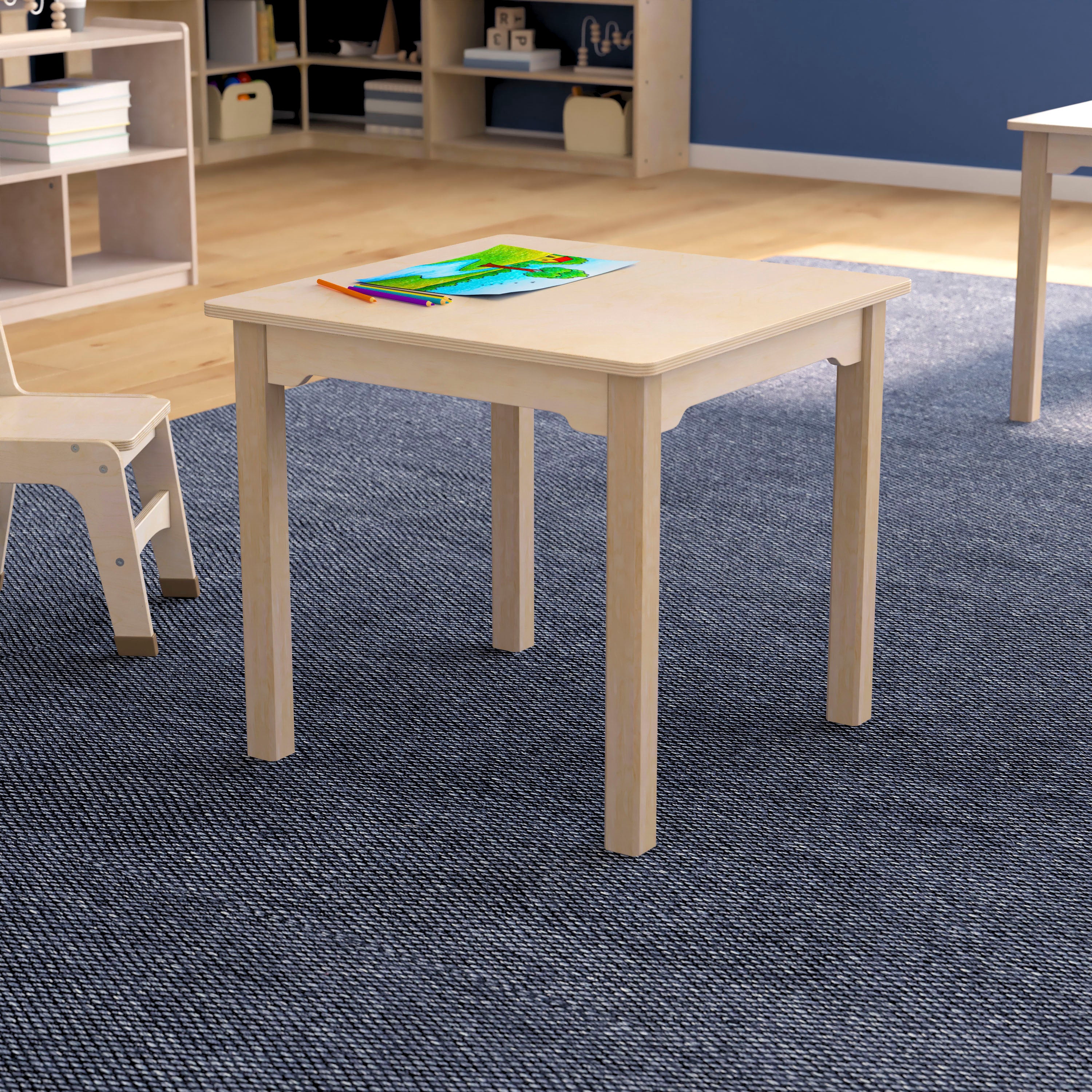Bright Beginnings Commercial Grade Wooden Square Preschool Classroom Activity Table, (23.5"W x 21.25"H), Beech