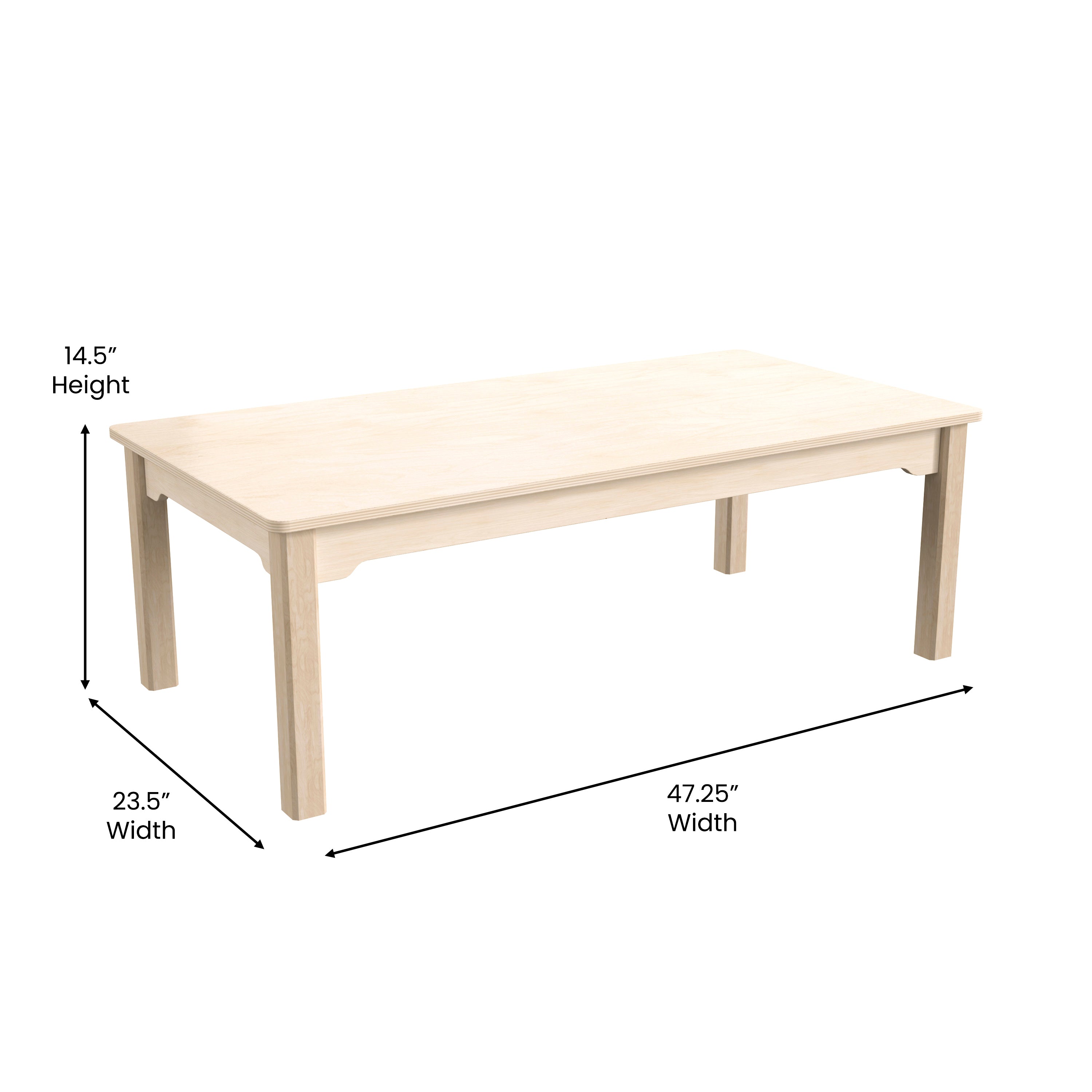 Bright Beginnings Commercial Grade Wooden Rectangular Preschool Classroom Activity Table, (23.5"W x 47.25"D x 14.5"H), Beech