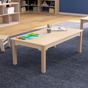 Bright Beginnings Commercial Grade Wooden Rectangular Preschool Classroom Activity Table, (23.5"W x 47.25"D x 14.5"H), Beech