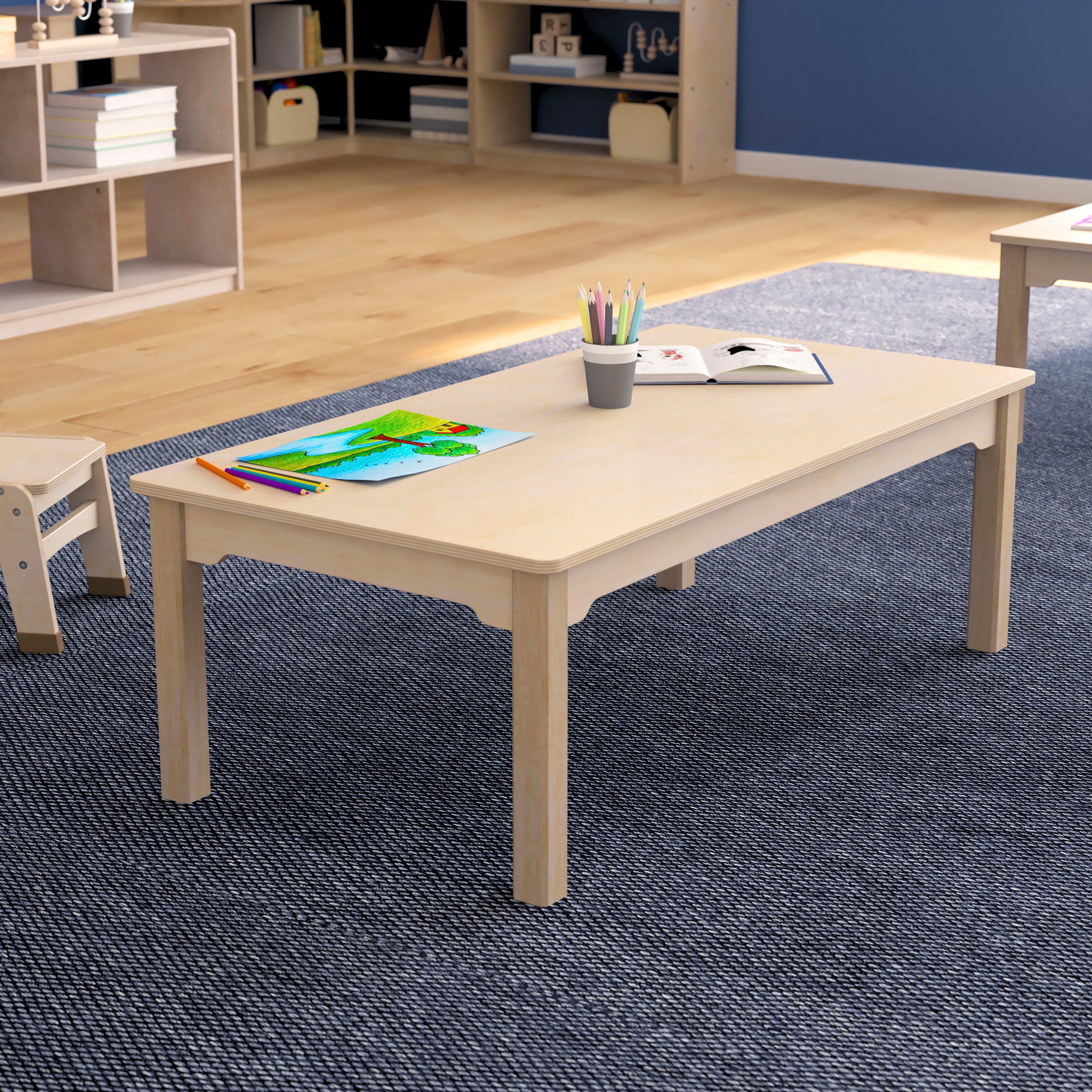 Bright Beginnings Commercial Grade Wooden Rectangular Preschool Classroom Activity Table, (23.5"W x 47.25"D x 14.5"H), Beech