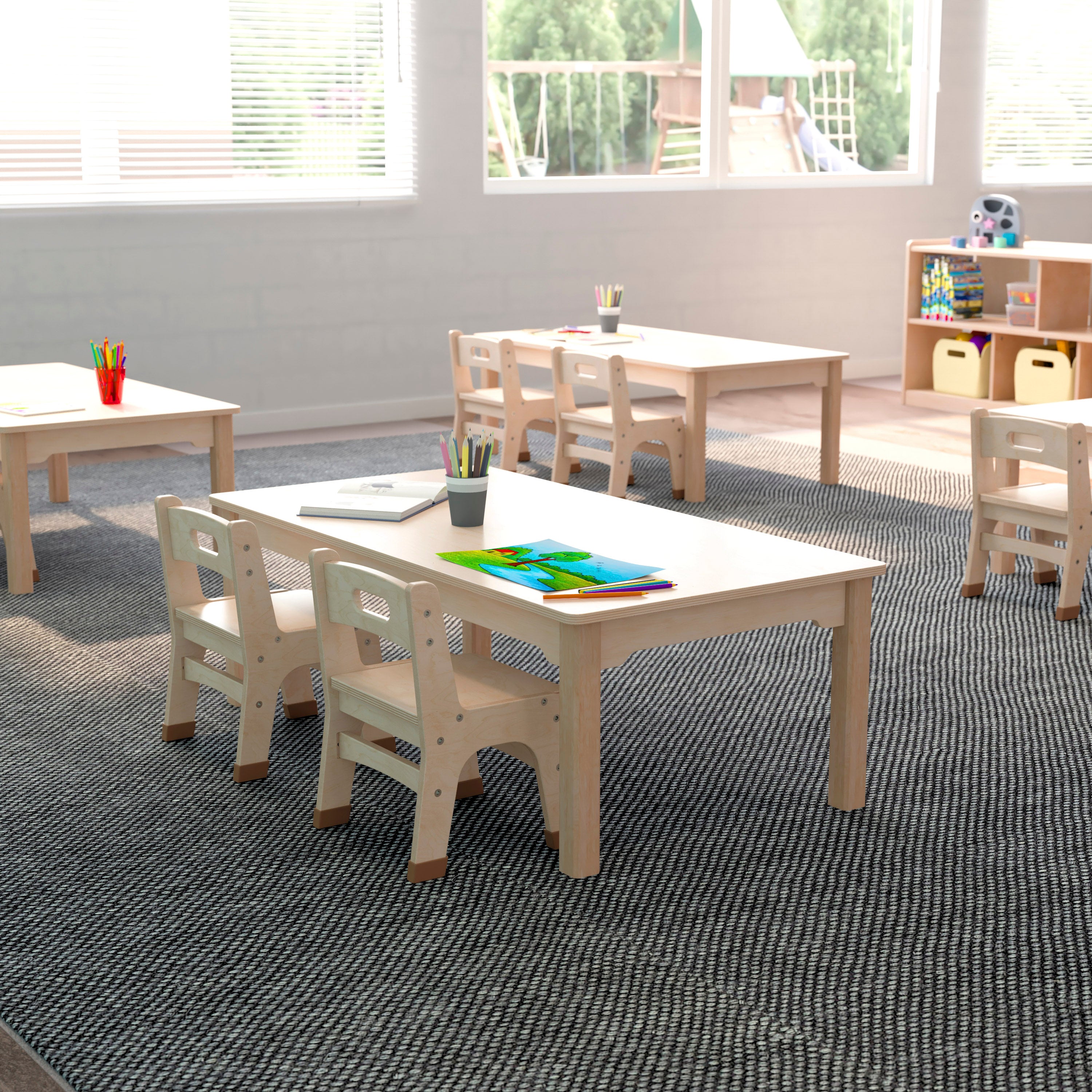 Bright Beginnings Commercial Grade Wooden Rectangular Preschool Classroom Activity Table, (23.5"W x 47.25"D x 14.5"H), Beech