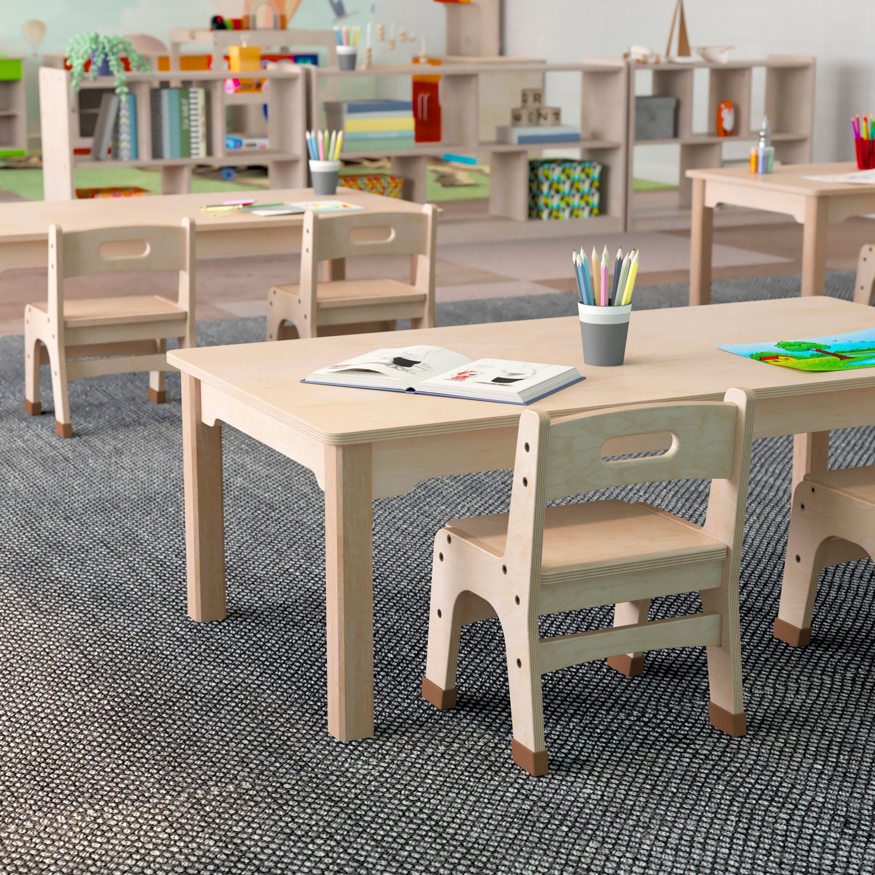 Bright Beginnings Commercial Grade Wooden Rectangular Preschool Classroom Activity Table, (23.5"W x 47.25"D x 14.5"H), Beech