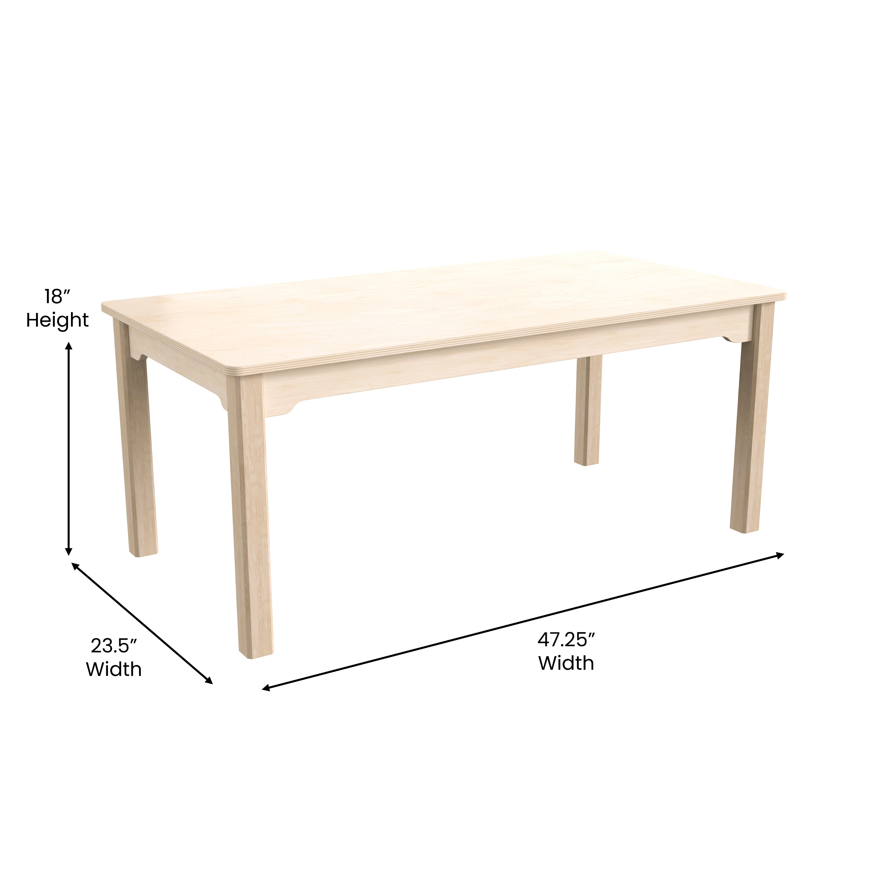 Bright Beginnings Commercial Grade Wooden Rectangular Preschool Classroom Activity Table, (23.5"W x 47.25"D x 18"H), Beech
