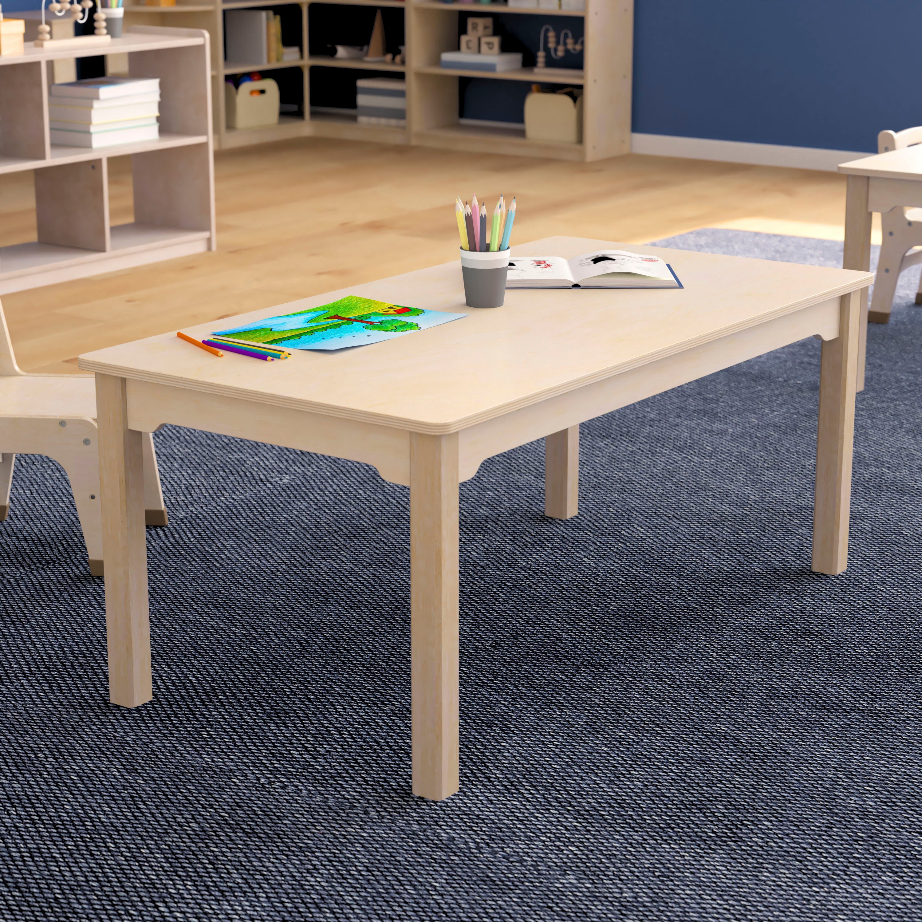 Bright Beginnings Commercial Grade Wooden Rectangular Preschool Classroom Activity Table, (23.5"W x 47.25"D x 18"H), Beech