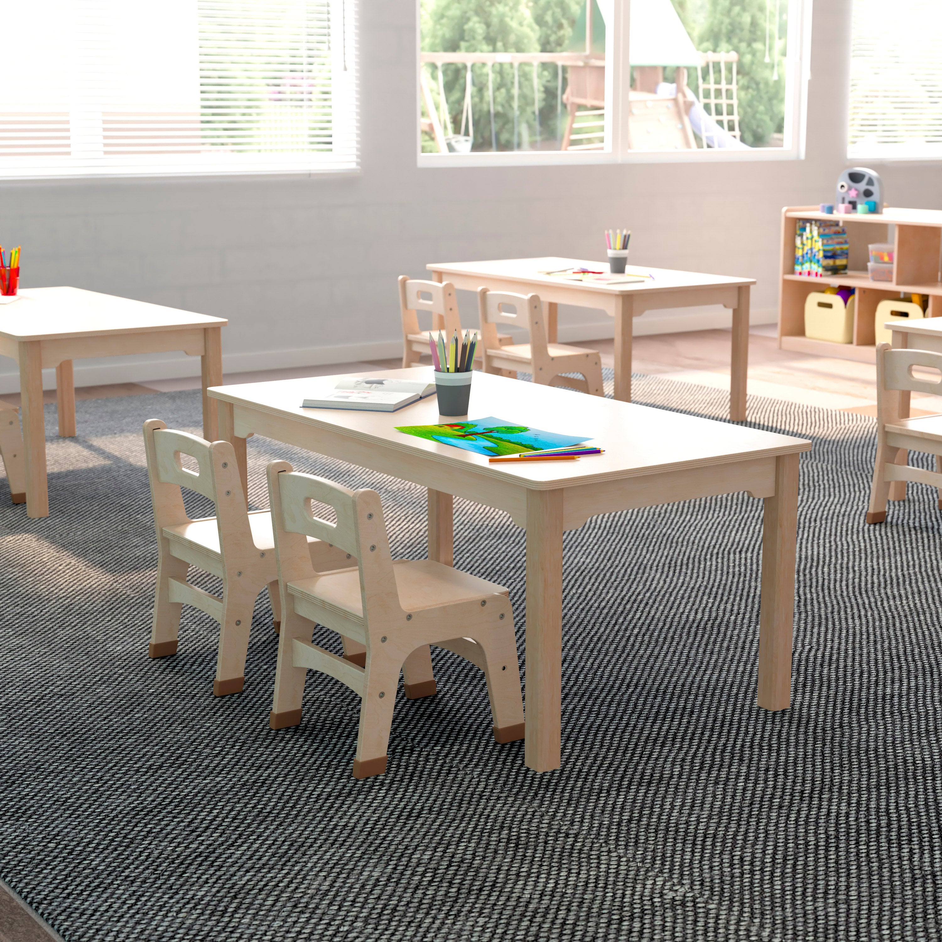 Bright Beginnings Commercial Grade Wooden Rectangular Preschool Classroom Activity Table, (23.5"W x 47.25"D x 18"H), Beech