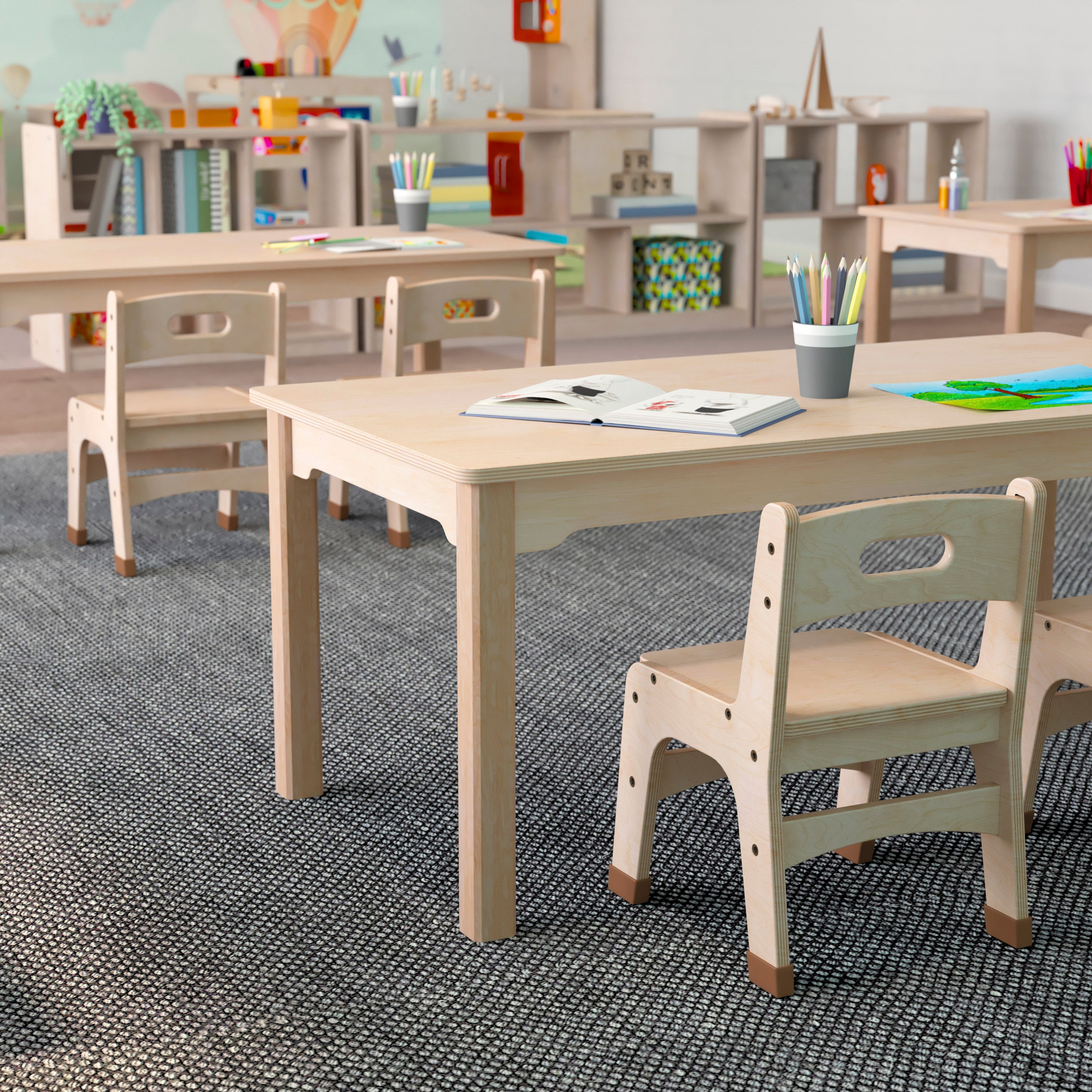 Bright Beginnings Commercial Grade Wooden Rectangular Preschool Classroom Activity Table, (23.5"W x 47.25"D x 18"H), Beech