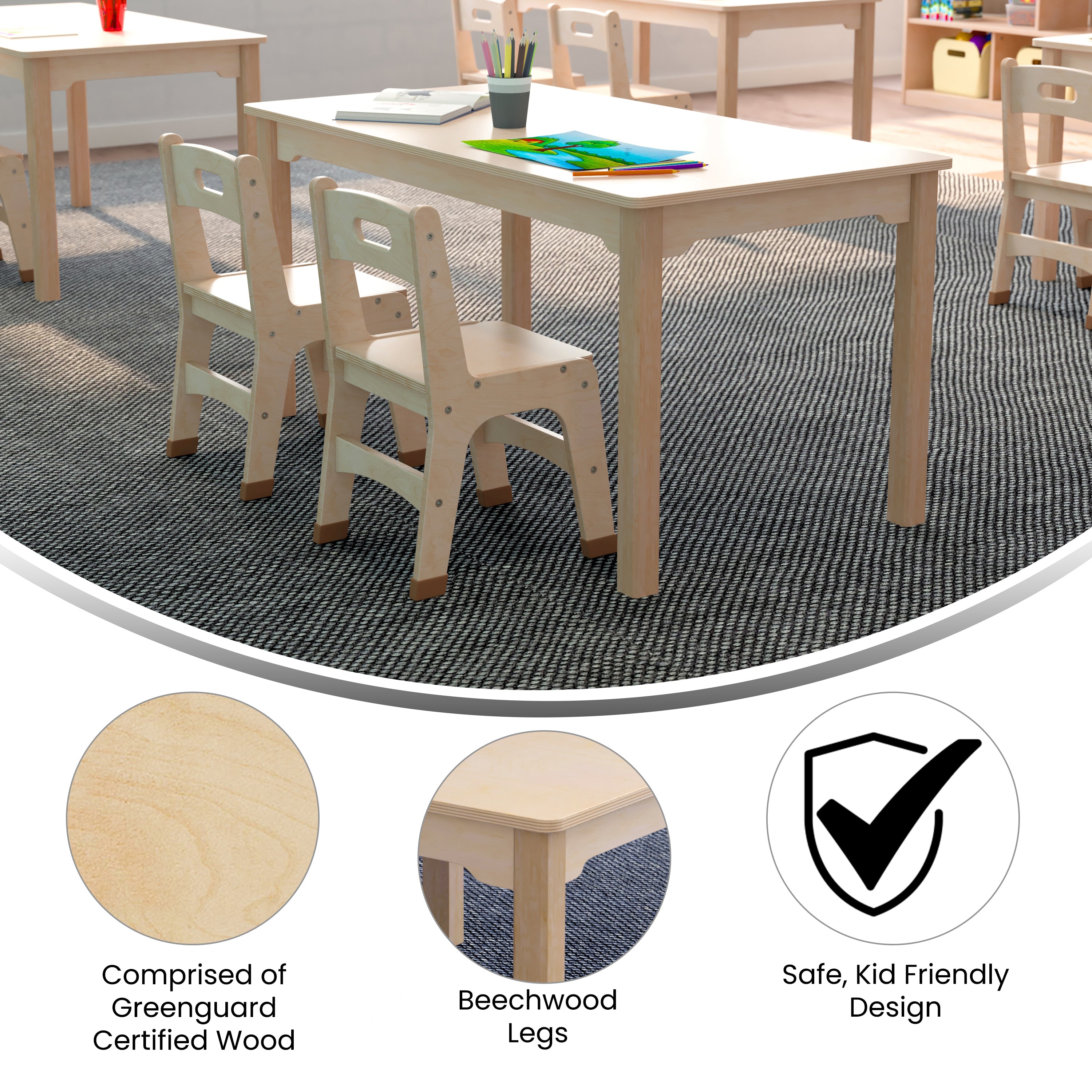 Bright Beginnings Commercial Grade Wooden Rectangular Preschool Classroom Activity Table, (23.5"W x 47.25"D x 21.25"H), Beech