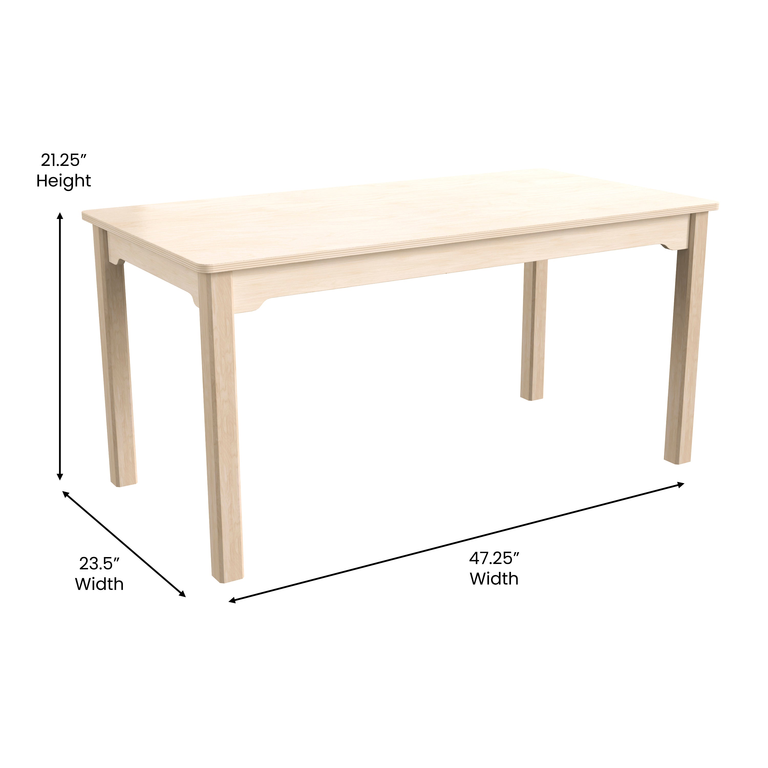Bright Beginnings Commercial Grade Wooden Rectangular Preschool Classroom Activity Table, (23.5"W x 47.25"D x 21.25"H), Beech