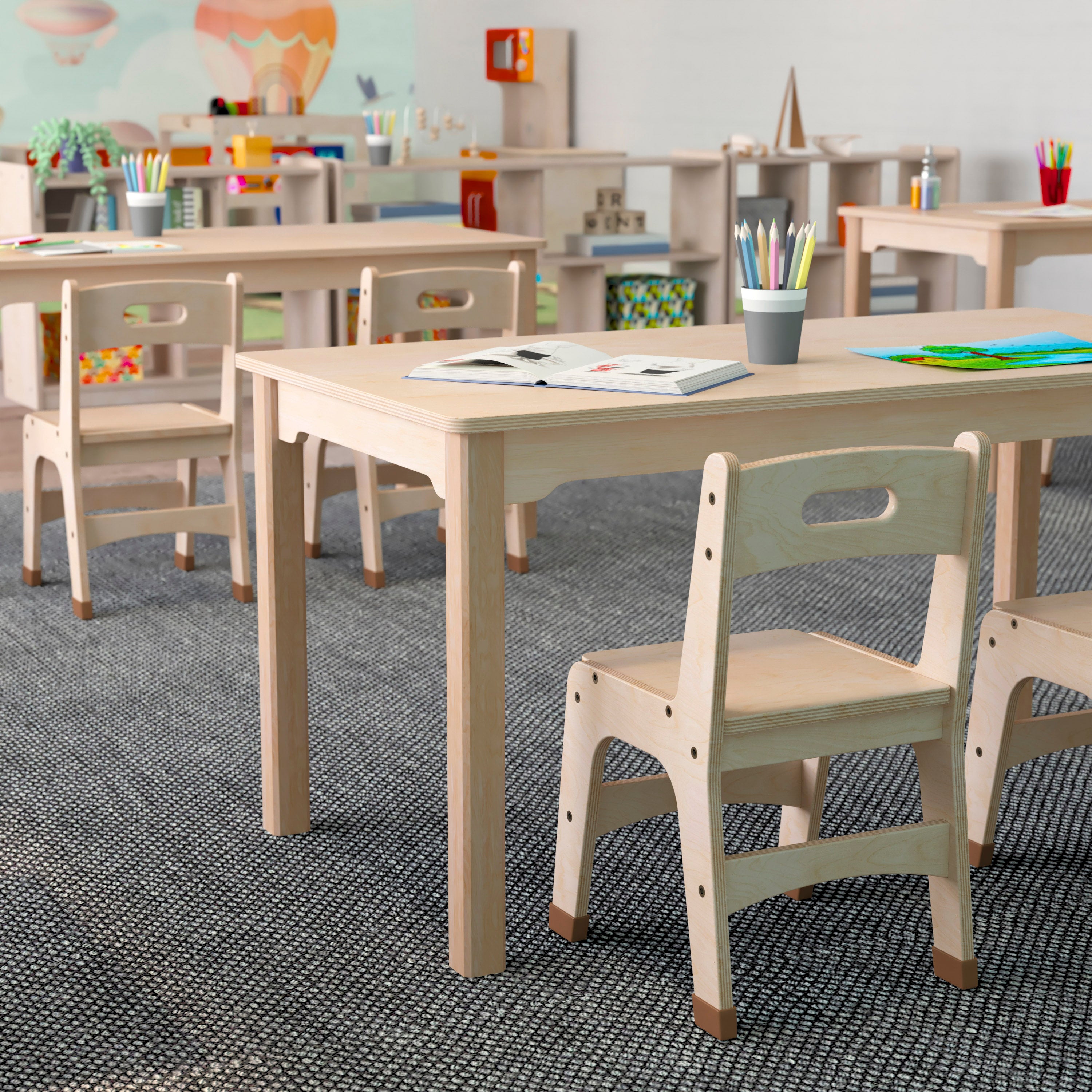 Bright Beginnings Commercial Grade Wooden Rectangular Preschool Classroom Activity Table, (23.5"W x 47.25"D x 21.25"H), Beech