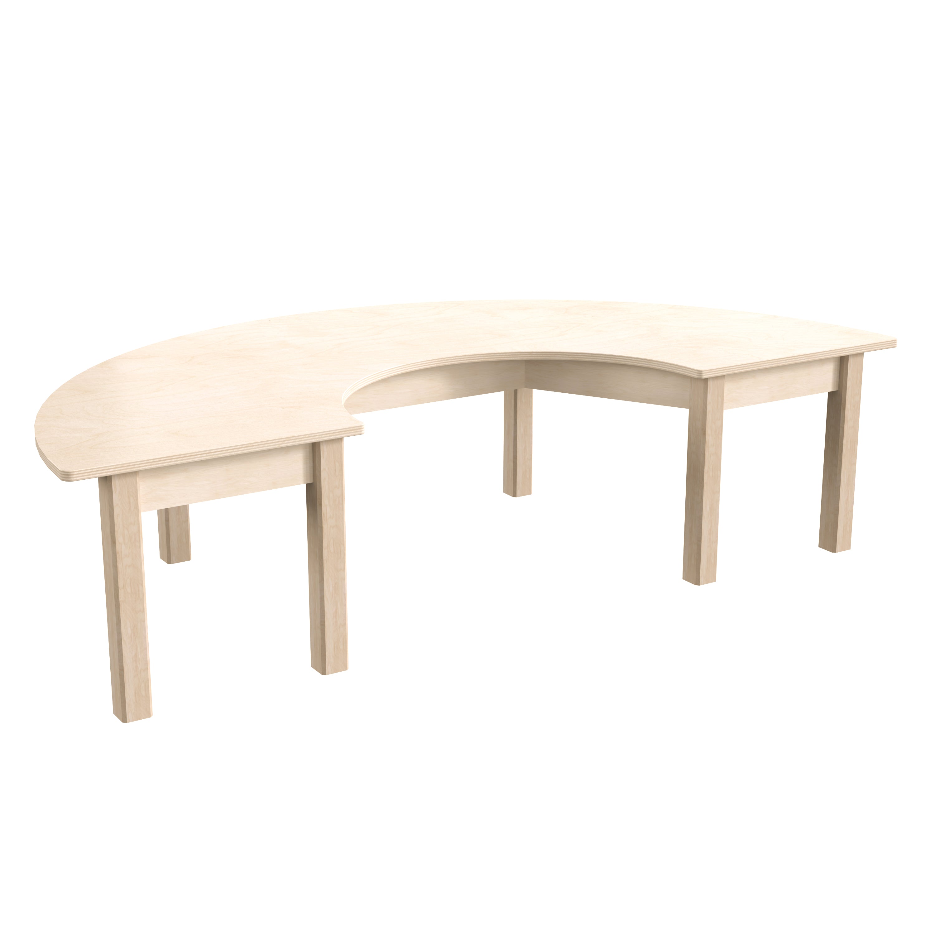 Bright Beginnings Commercial Grade Wooden Half Circle Preschool Classroom Activity Table, (29.5"W x 59"D x 14.5"H), Beech