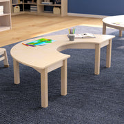Bright Beginnings Commercial Grade Wooden Half Circle Preschool Classroom Activity Table, (29.5"W x 59"D x 14.5"H), Beech