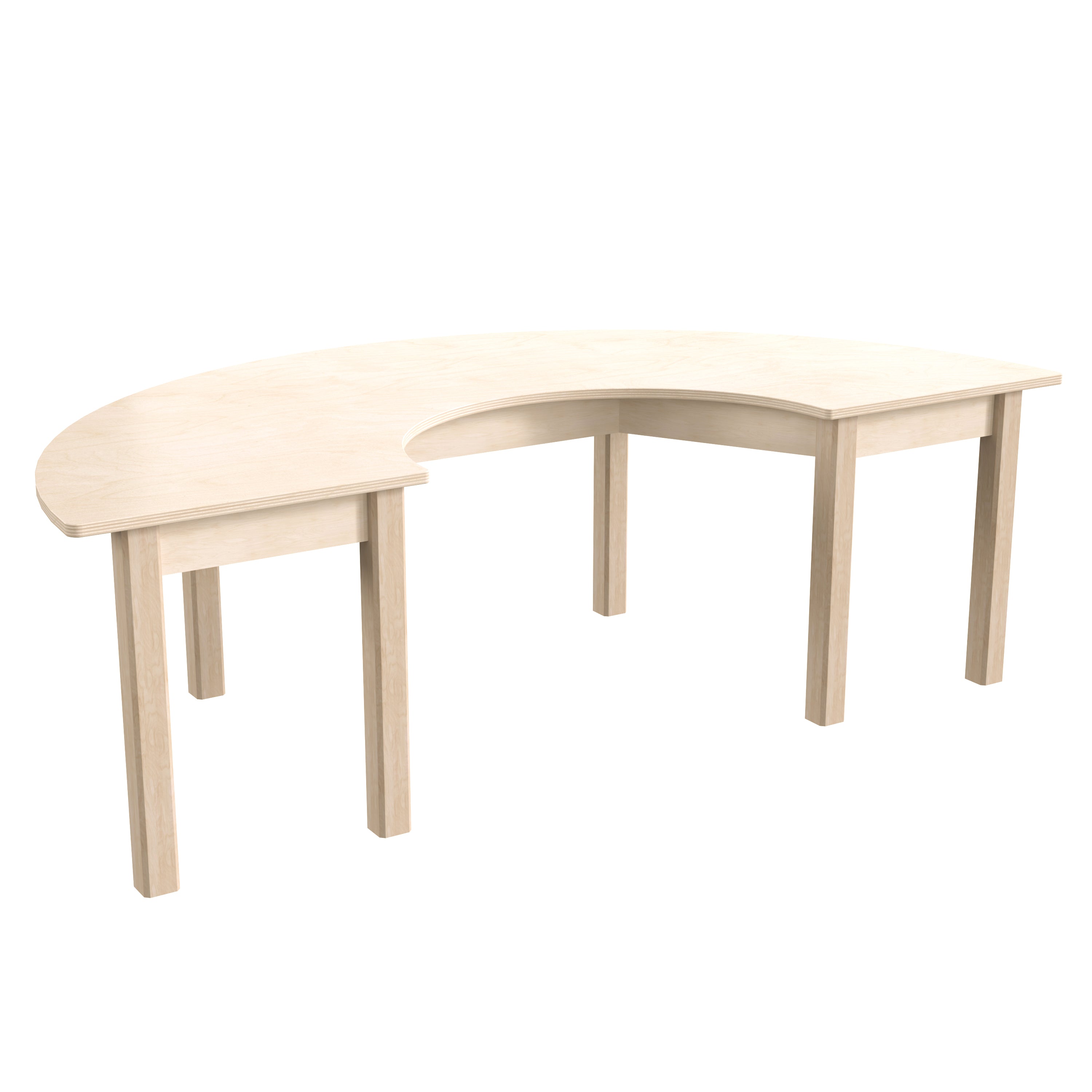 Bright Beginnings Commercial Grade Wooden Half Circle Preschool Classroom Activity Table, (29.5"W x 59"D x 18"H), Beech