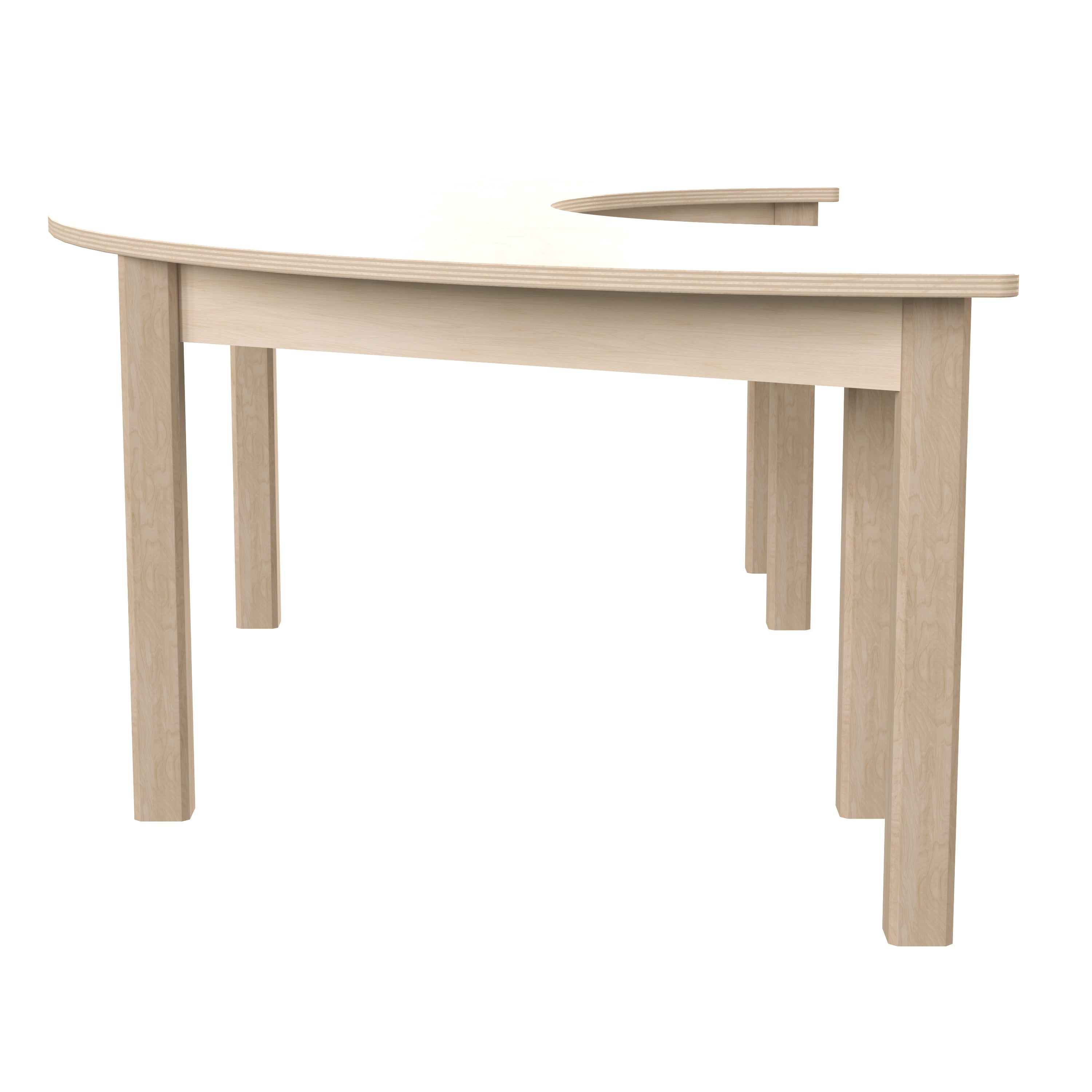 Bright Beginnings Commercial Grade Wooden Half Circle Preschool Classroom Activity Table, (29.5"W x 59"D x 18"H), Beech
