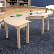 Bright Beginnings Commercial Grade Wooden Half Circle Preschool Classroom Activity Table, (29.5"W x 59"D x 18"H), Beech