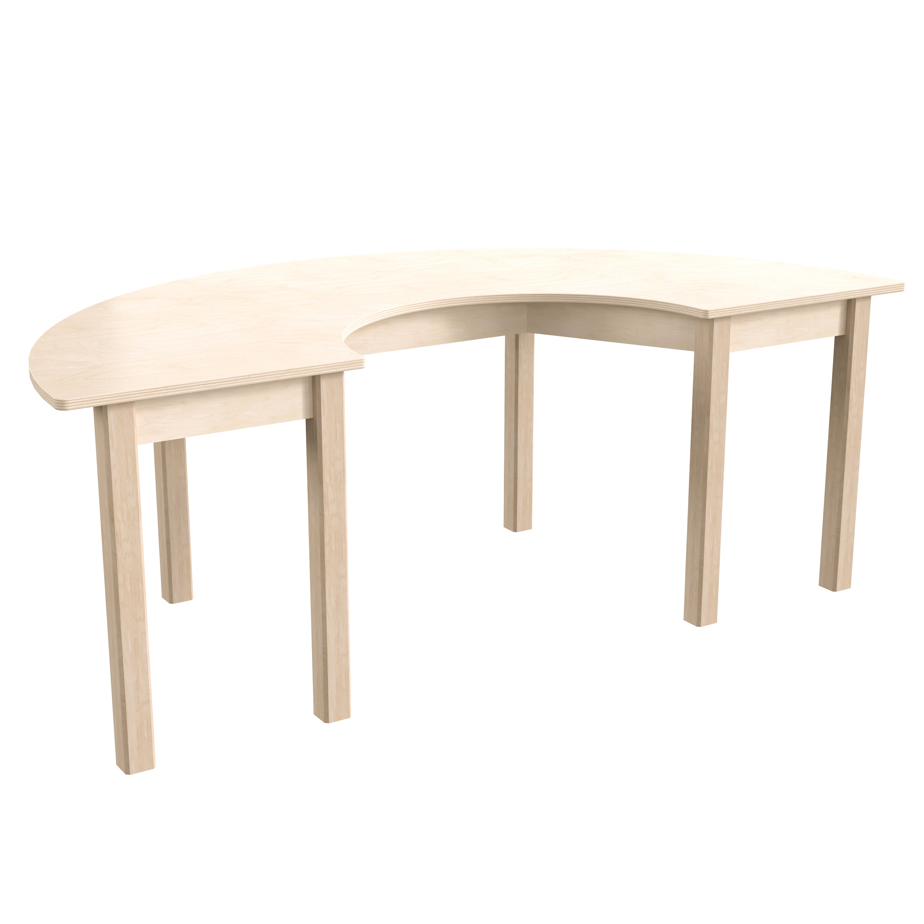 Bright Beginnings Commercial Grade Wooden Half Circle Preschool Classroom Activity Table, (29.5"W x 59"D x 21"H), Beech