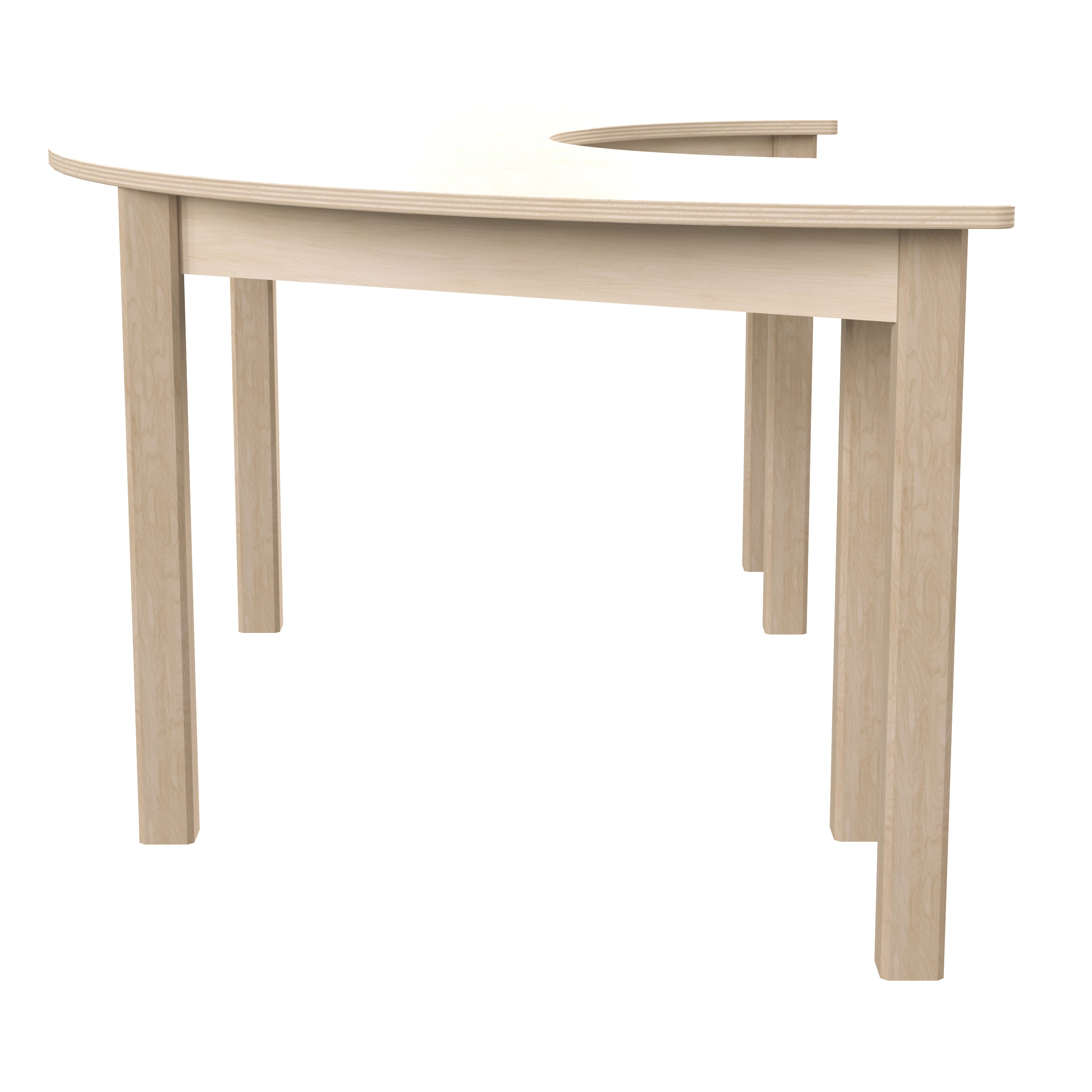 Bright Beginnings Commercial Grade Wooden Half Circle Preschool Classroom Activity Table, (29.5"W x 59"D x 21"H), Beech