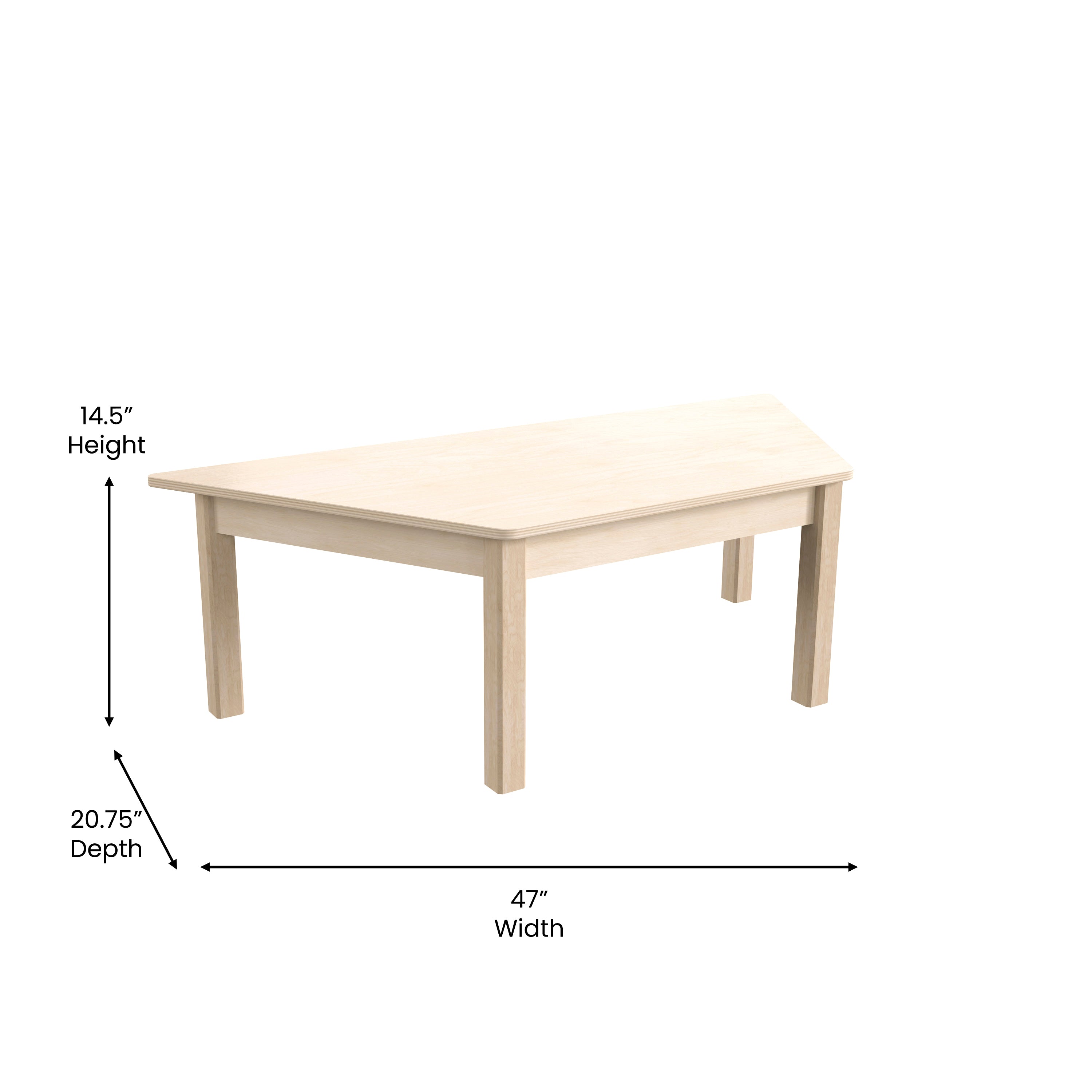 Bright Beginnings Commercial Grade Wooden Trapezoid Preschool Classroom Activity Table, (20.75"W x 47.25"D x 14.5"H), Beech