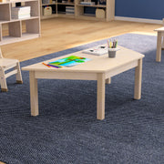Bright Beginnings Commercial Grade Wooden Trapezoid Preschool Classroom Activity Table, (20.75"W x 47.25"D x 14.5"H), Beech