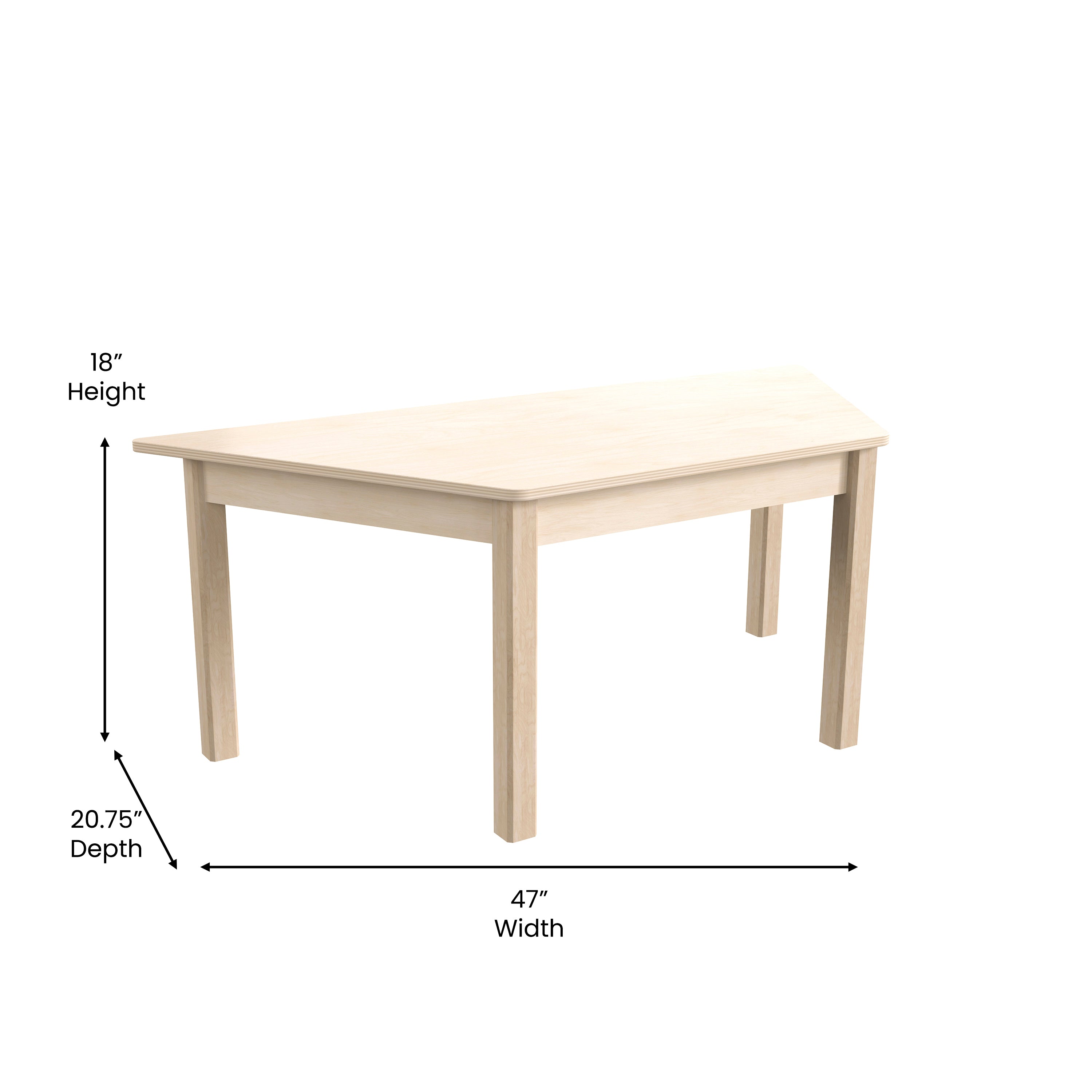 Bright Beginnings Commercial Grade Wooden Trapezoid Preschool Classroom Activity Table, (20.75"W x 47.25"D x 18"H), Beech