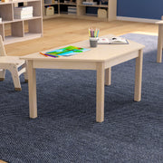 Bright Beginnings Commercial Grade Wooden Trapezoid Preschool Classroom Activity Table, (20.75"W x 47.25"D x 18"H), Beech