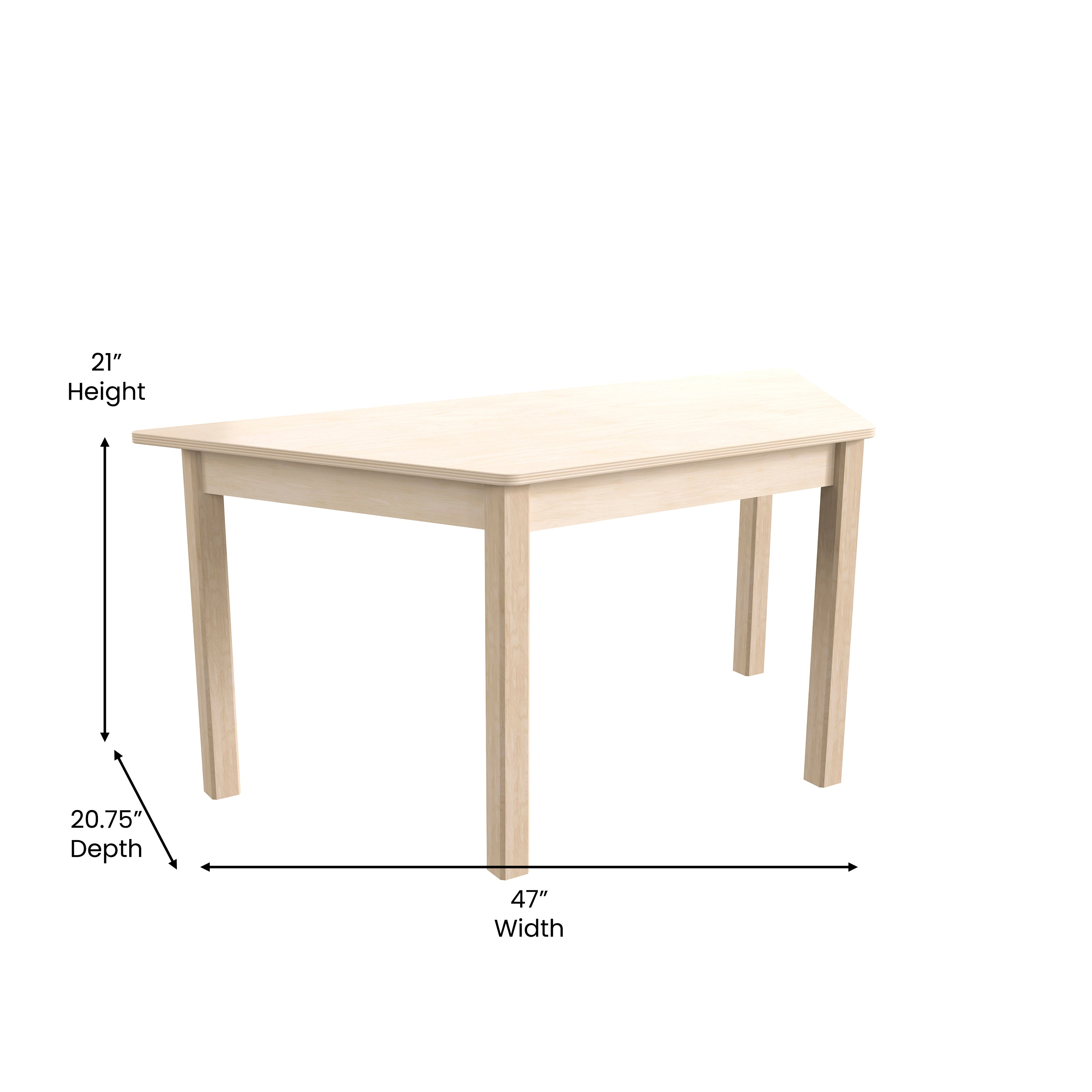 Bright Beginnings Commercial Grade Wooden Trapezoid Preschool Classroom Activity Table, (20.75"W x 47.25"D x 21"H), Beech