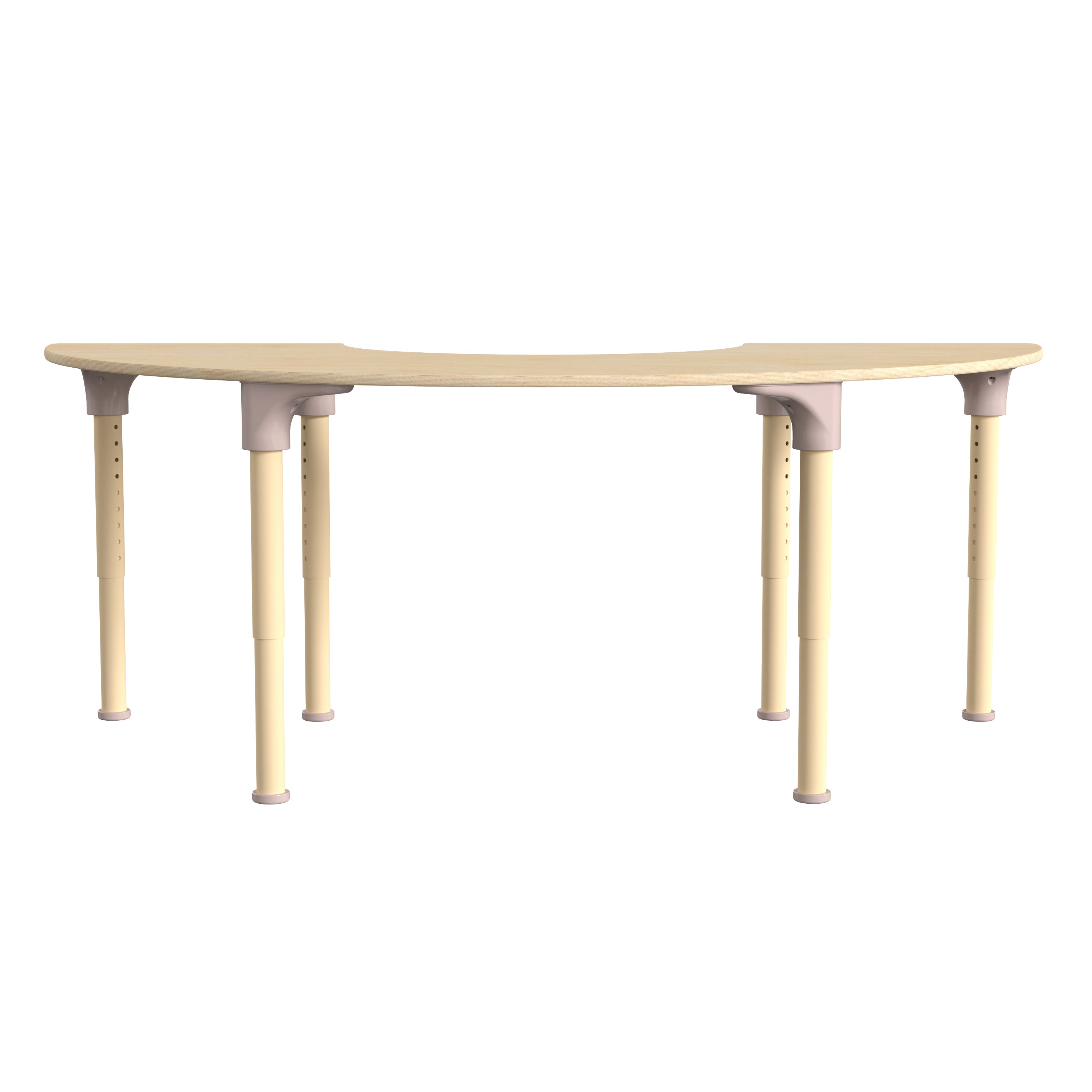 Bright Beginnings 59" Commercial Grade Wooden Half Circle Adjustable Height Classroom Activity Table - Metal Legs Adjust From 15"H - 23"H, Beech