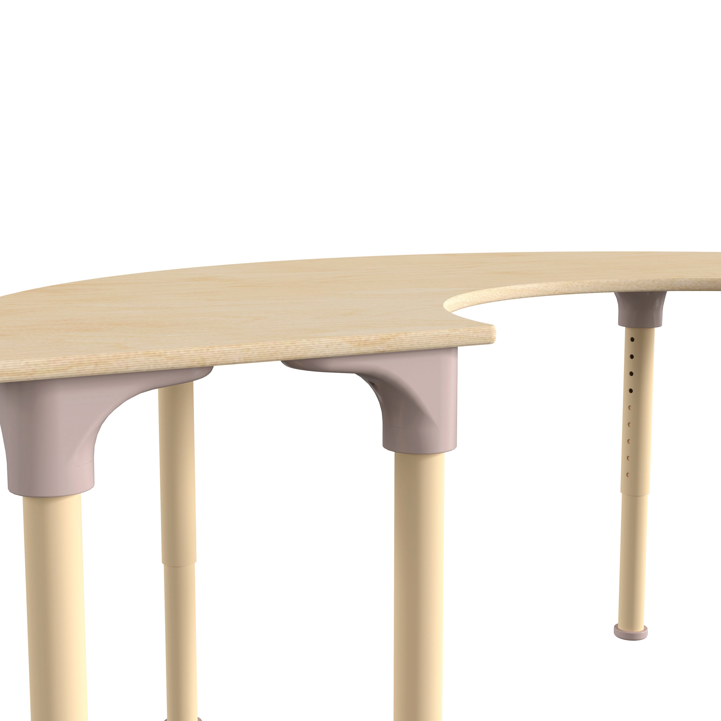 Bright Beginnings 59" Commercial Grade Wooden Half Circle Adjustable Height Classroom Activity Table - Metal Legs Adjust From 15"H - 23"H, Beech