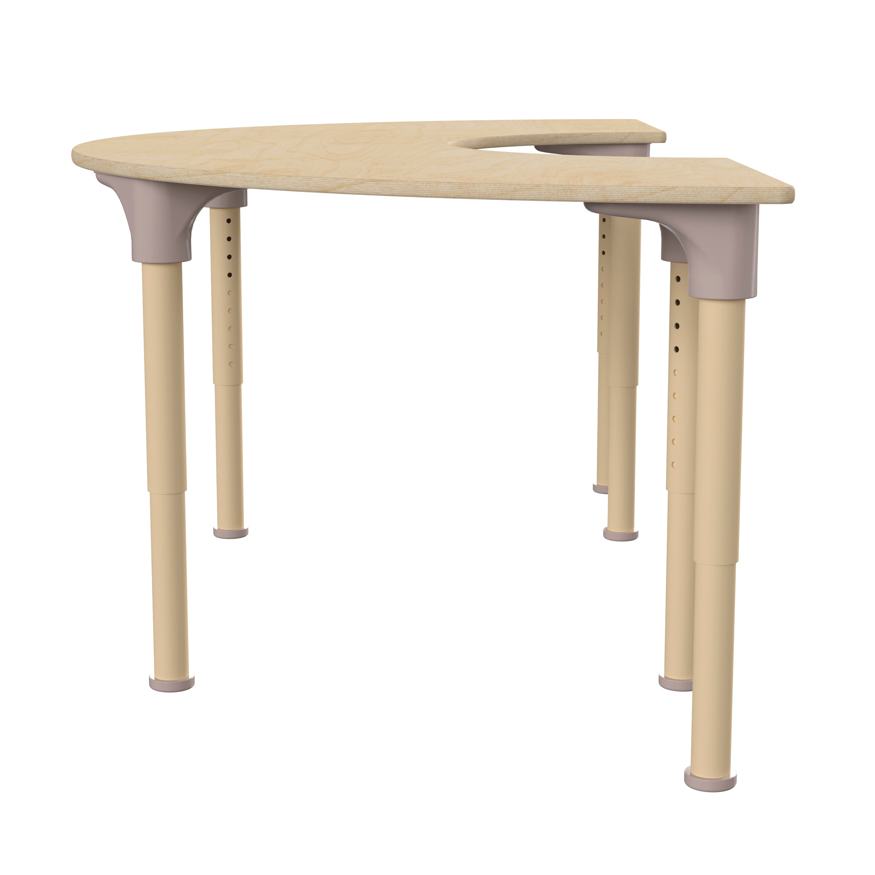 Bright Beginnings 59" Commercial Grade Wooden Half Circle Adjustable Height Classroom Activity Table - Metal Legs Adjust From 15"H - 23"H, Beech