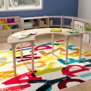 Bright Beginnings 59" Commercial Grade Wooden Half Circle Adjustable Height Classroom Activity Table - Metal Legs Adjust From 15"H - 23"H, Beech
