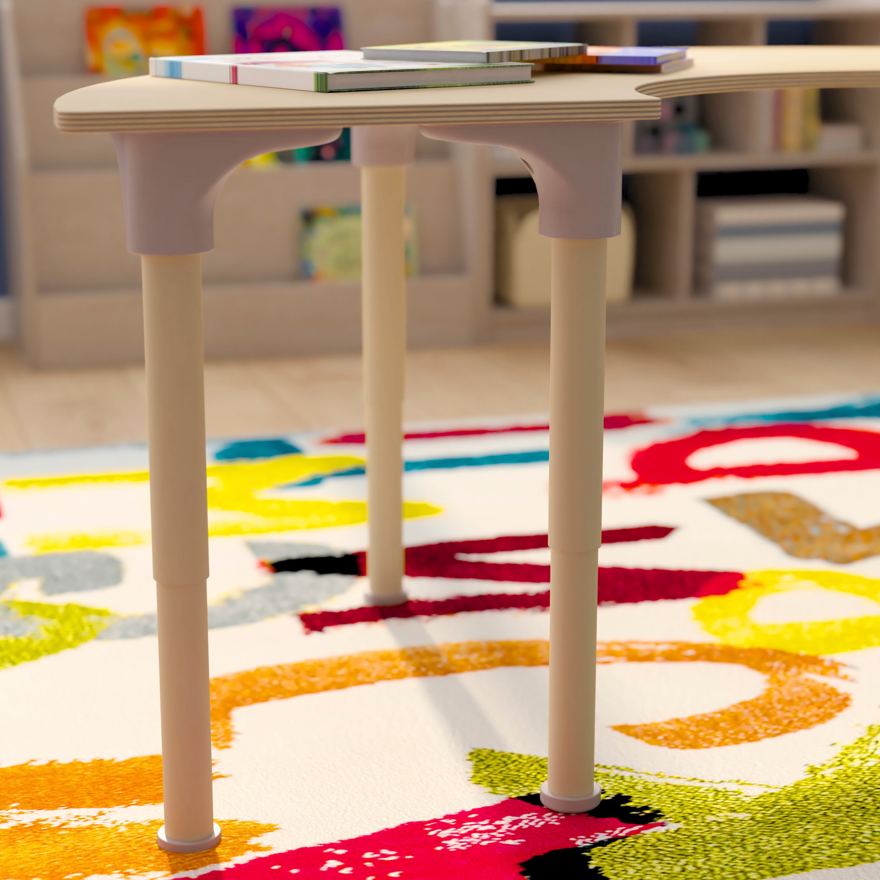 Bright Beginnings 59" Commercial Grade Wooden Half Circle Adjustable Height Classroom Activity Table - Metal Legs Adjust From 15"H - 23"H, Beech