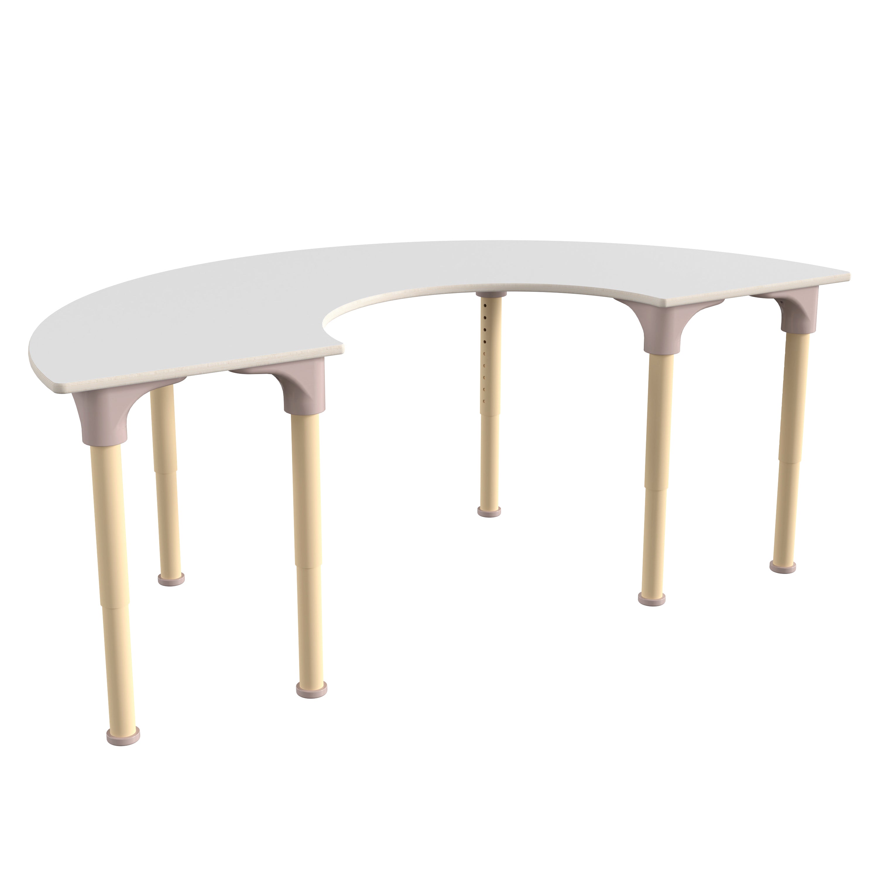 Bright Beginnings 59" Commercial Grade Wooden Half Circle Adjustable Height Classroom Activity Table - Metal Legs Adjust From 15"H - 23"H, Beech/White