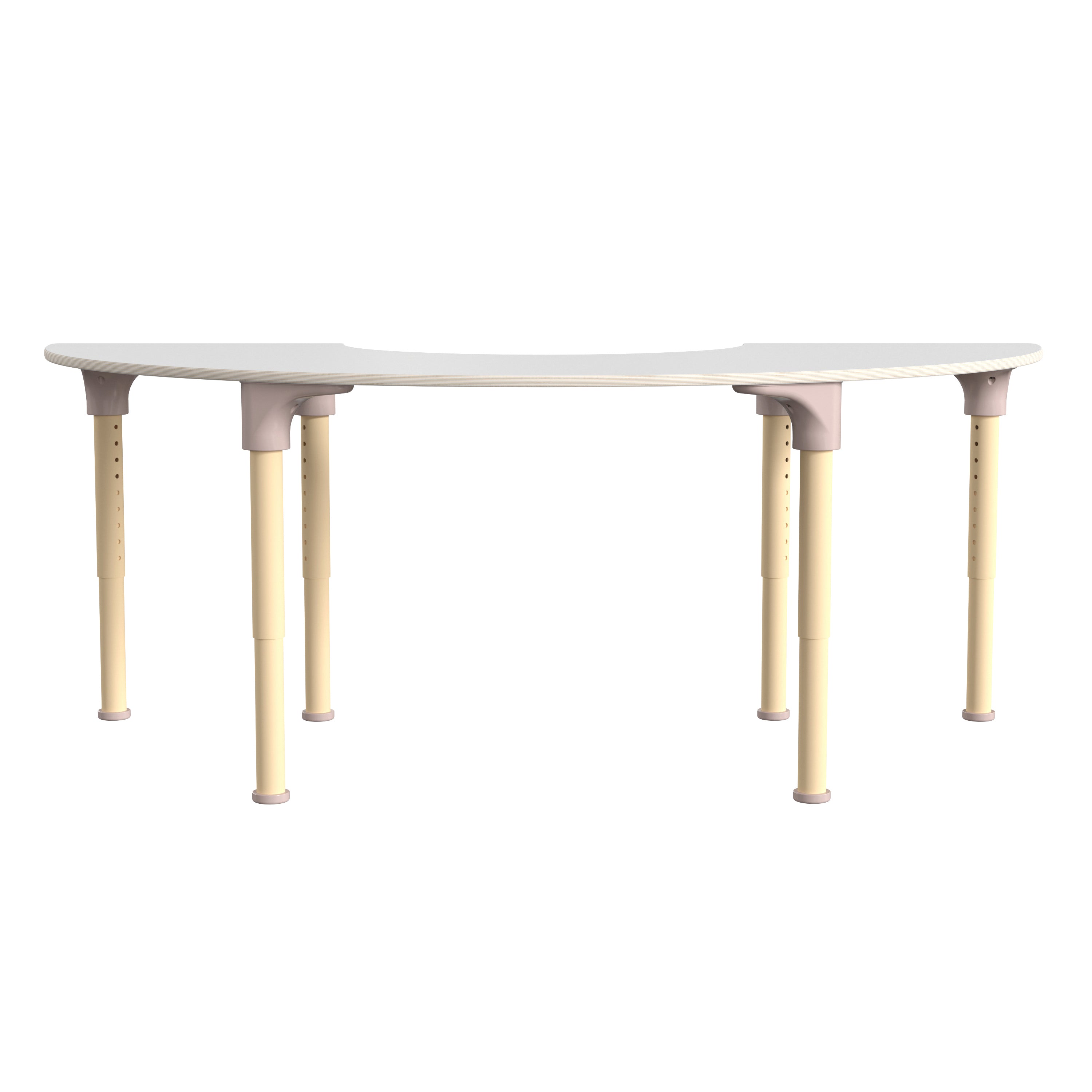 Bright Beginnings 59" Commercial Grade Wooden Half Circle Adjustable Height Classroom Activity Table - Metal Legs Adjust From 15"H - 23"H, Beech/White