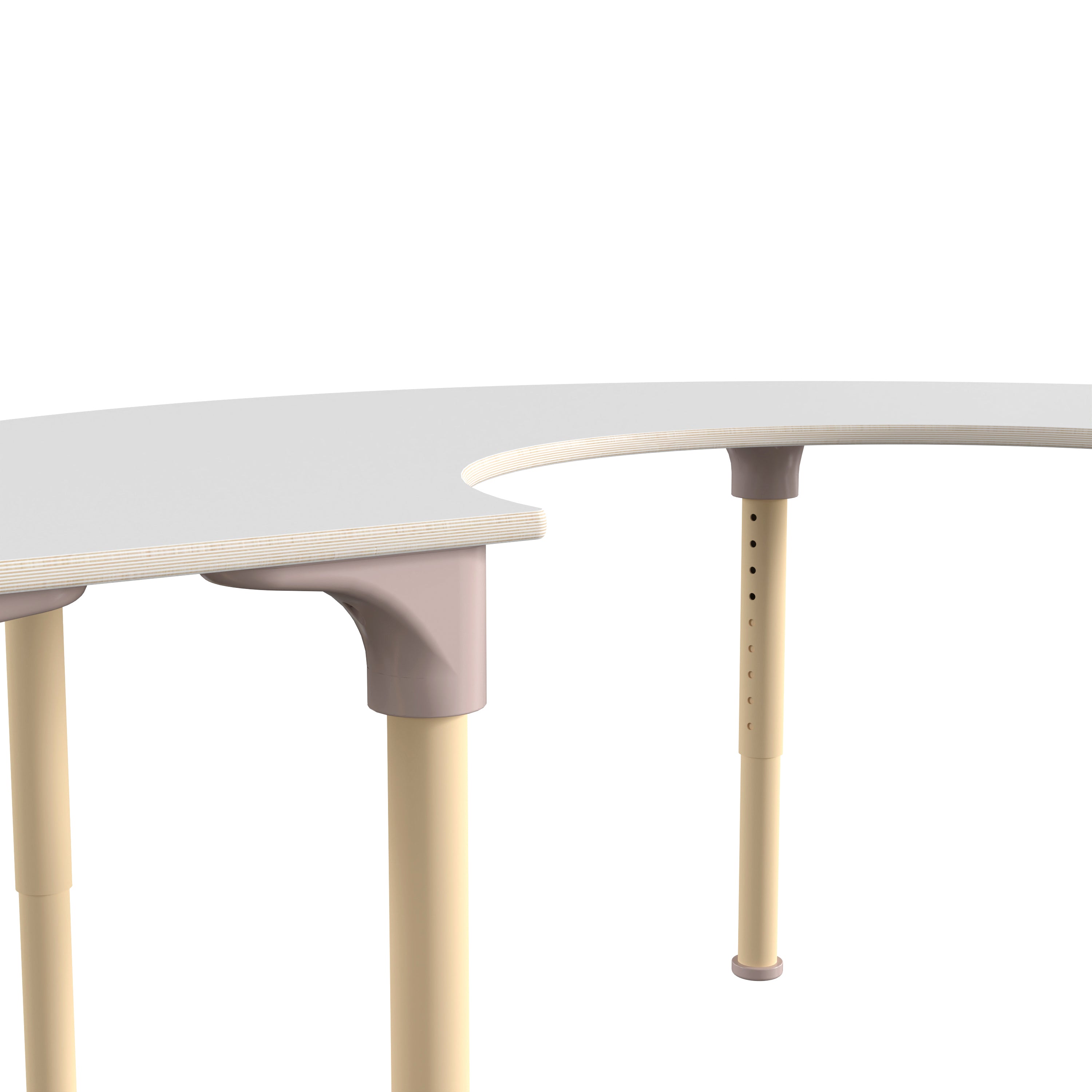 Bright Beginnings 59" Commercial Grade Wooden Half Circle Adjustable Height Classroom Activity Table - Metal Legs Adjust From 15"H - 23"H, Beech/White