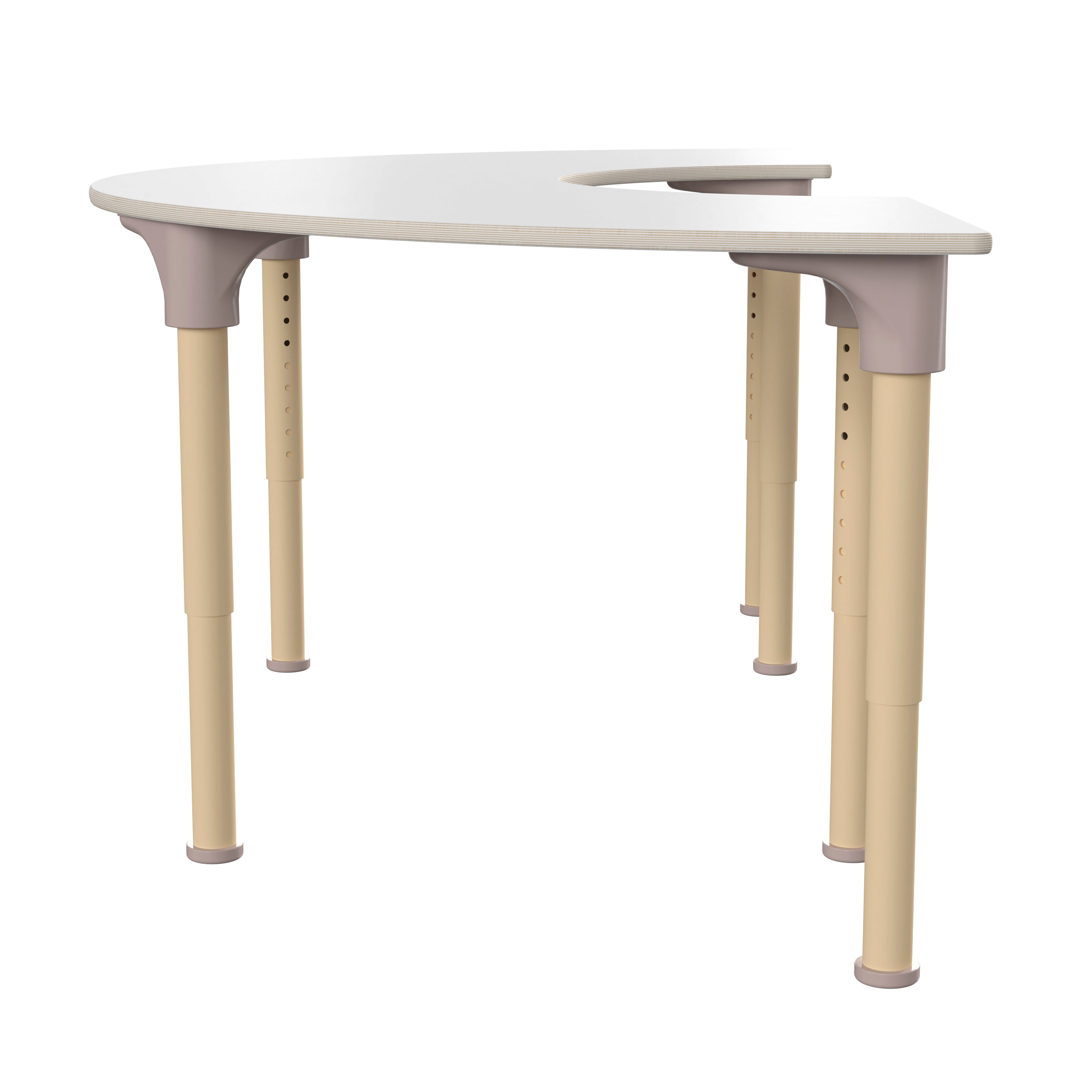 Bright Beginnings 59" Commercial Grade Wooden Half Circle Adjustable Height Classroom Activity Table - Metal Legs Adjust From 15"H - 23"H, Beech/White
