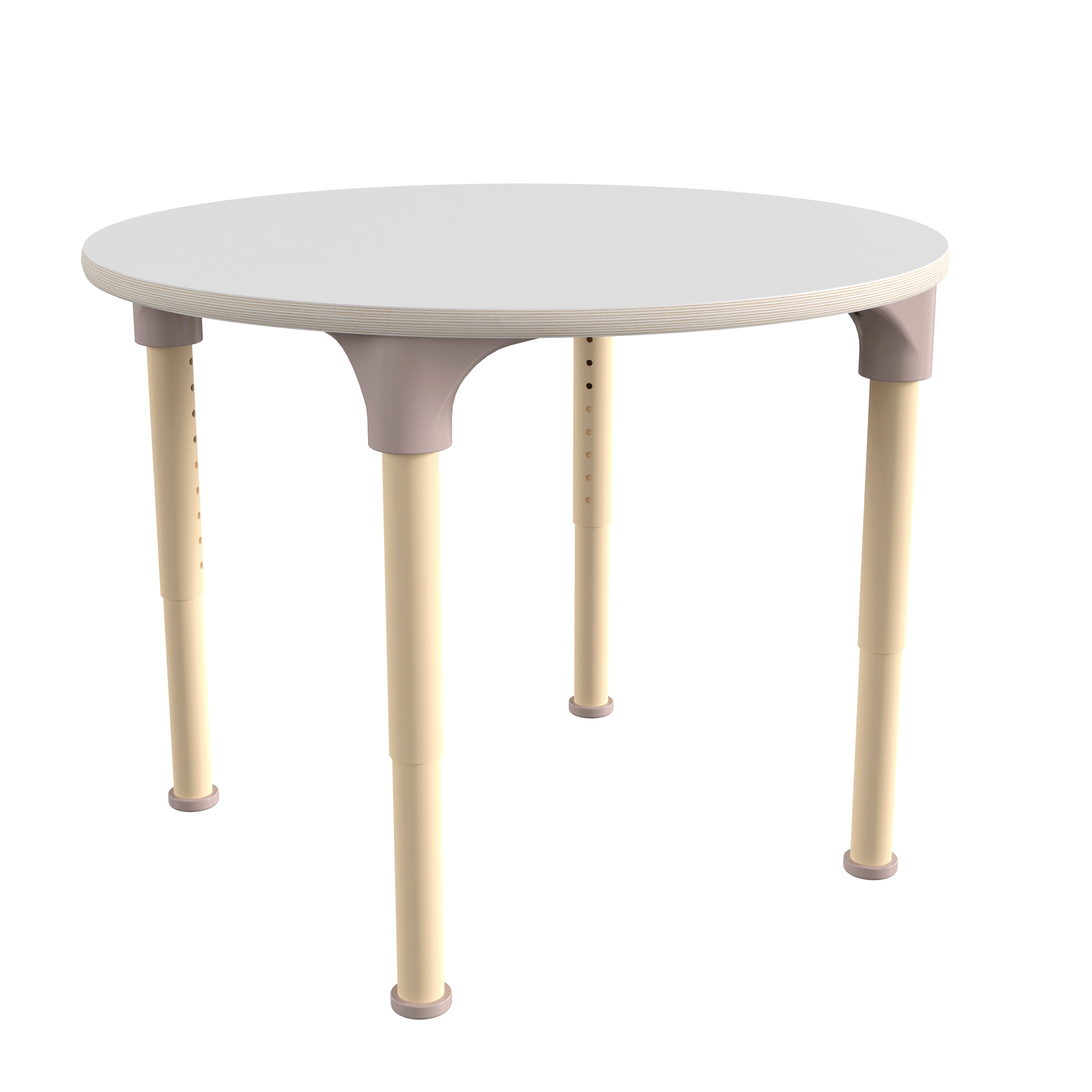 Bright Beginnings 33" Round Commercial Grade Wooden Adjustable Height Classroom Activity Table - Metal Legs Adjust From 15"H - 23"H, Beech/White