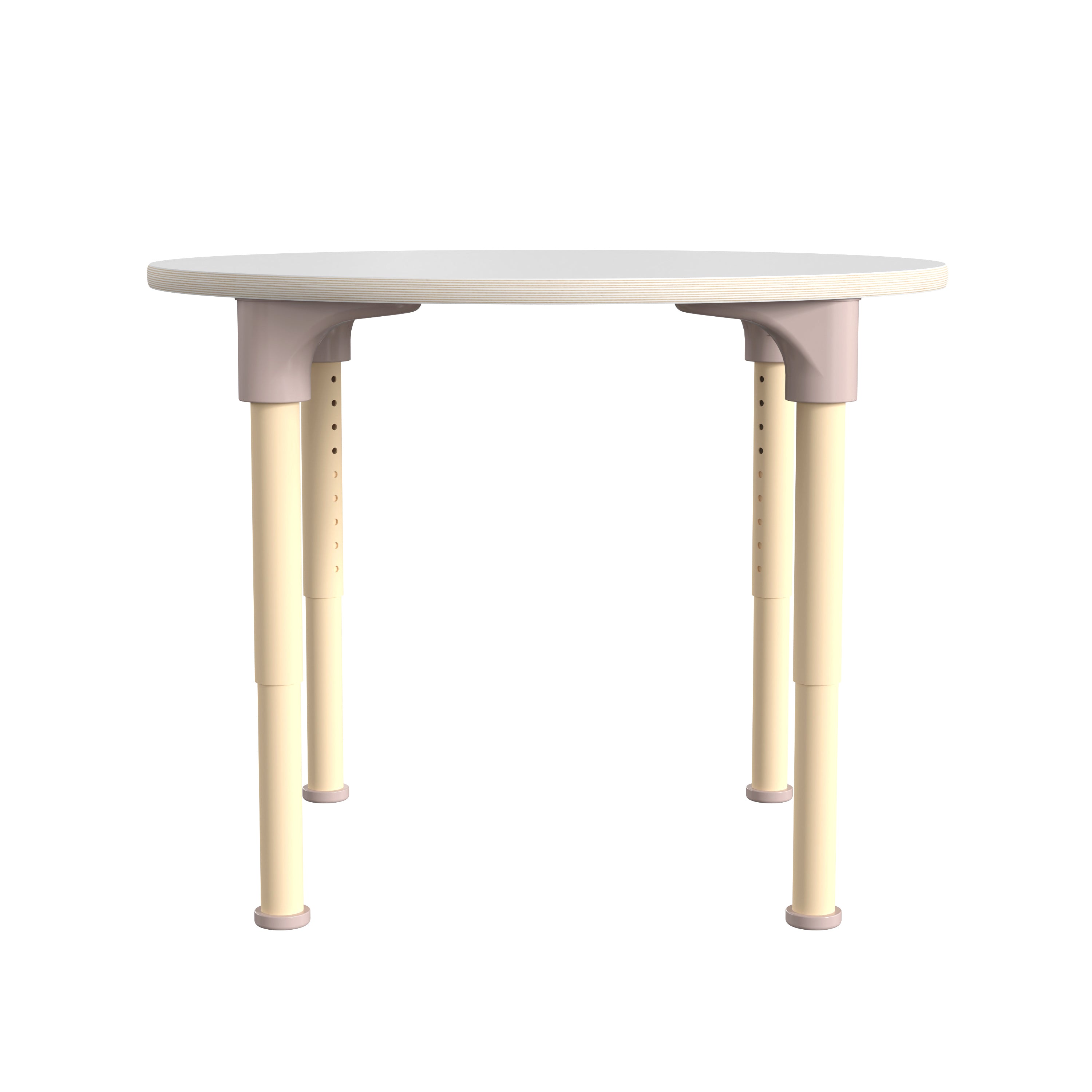 Bright Beginnings 33" Round Commercial Grade Wooden Adjustable Height Classroom Activity Table - Metal Legs Adjust From 15"H - 23"H, Beech/White