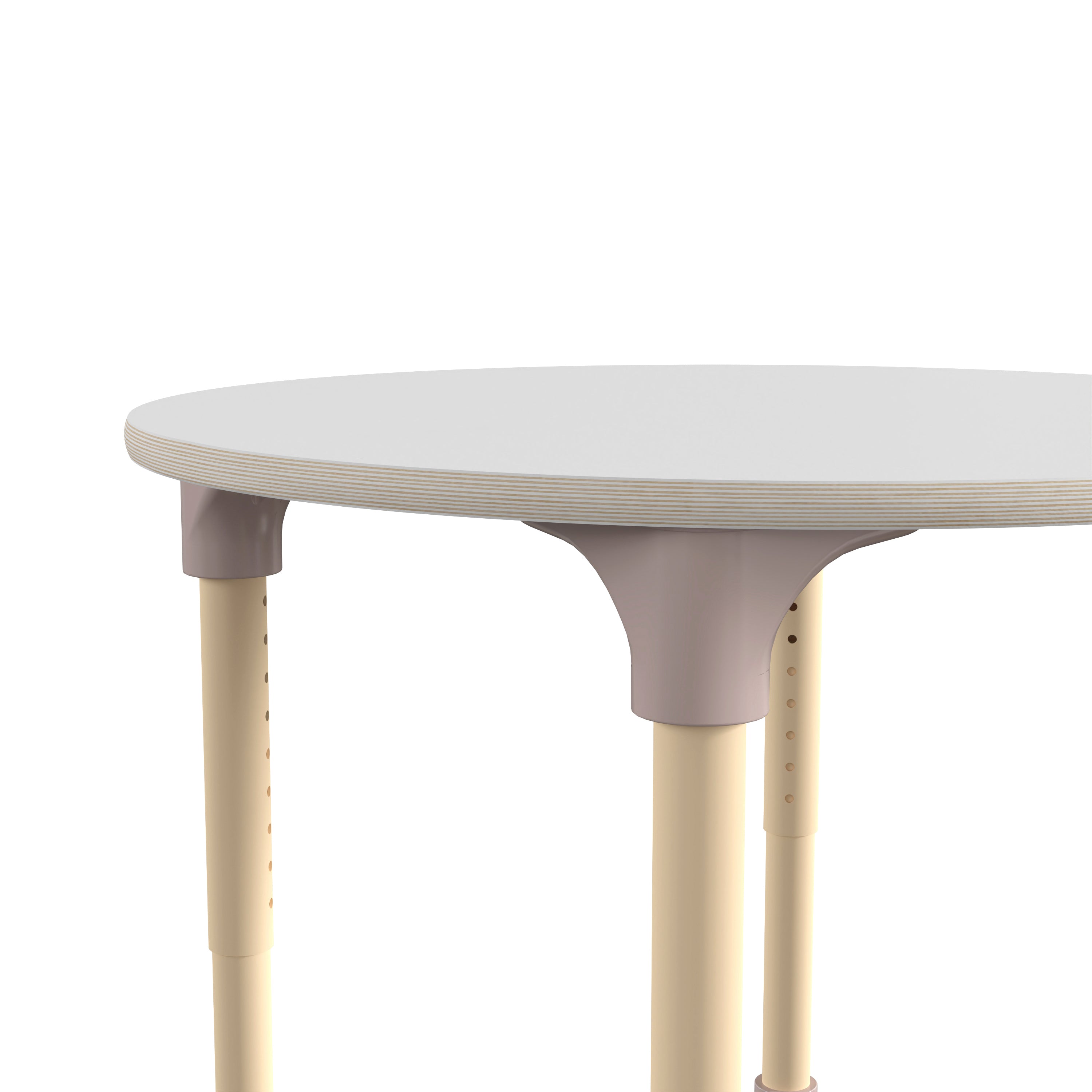 Bright Beginnings 33" Round Commercial Grade Wooden Adjustable Height Classroom Activity Table - Metal Legs Adjust From 15"H - 23"H, Beech/White