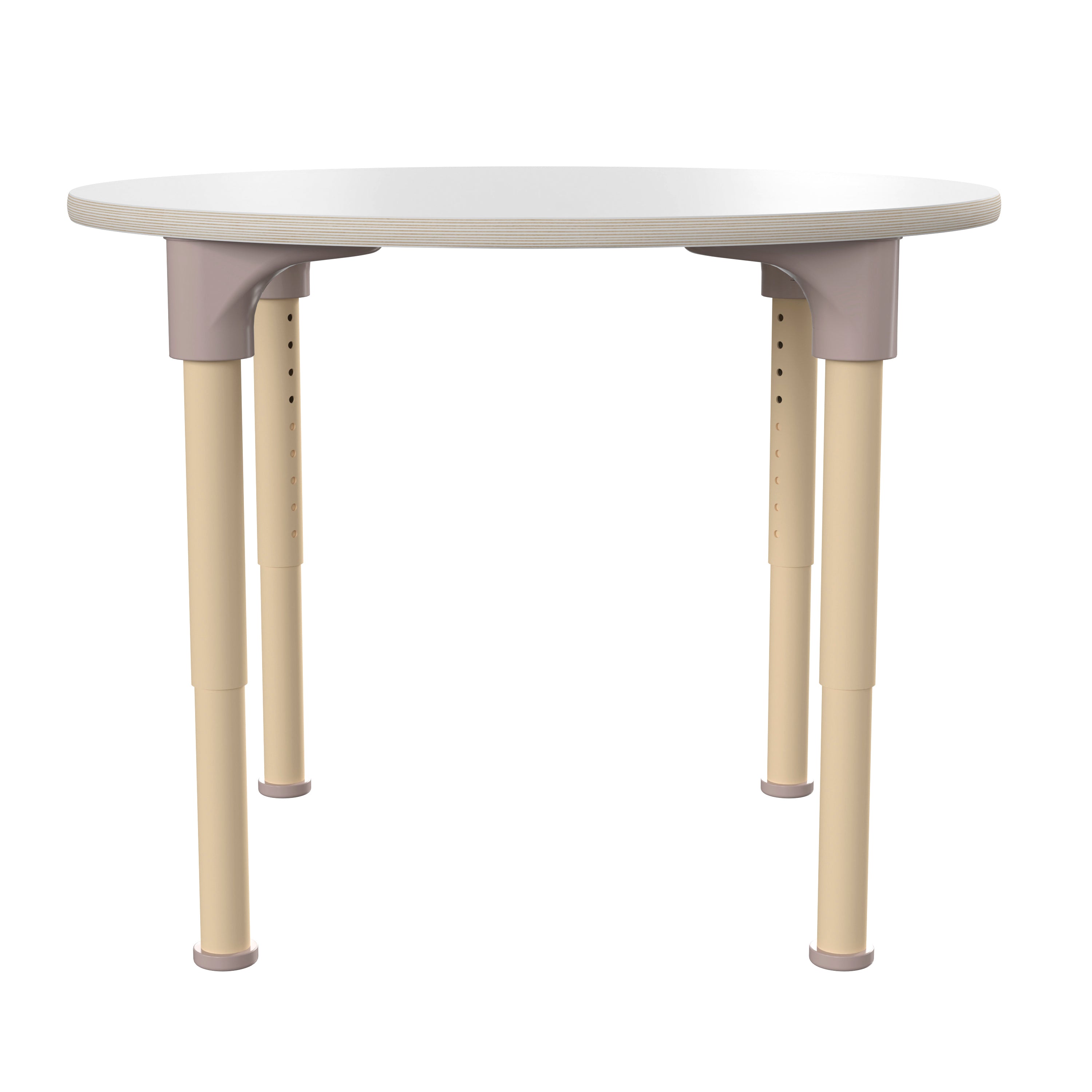 Bright Beginnings 33" Round Commercial Grade Wooden Adjustable Height Classroom Activity Table - Metal Legs Adjust From 15"H - 23"H, Beech/White