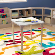 Bright Beginnings 24" Square Commercial Grade Wooden Adjustable Height Classroom Activity Table - Metal Legs Adjust From 15"H - 23"H, Beech/White