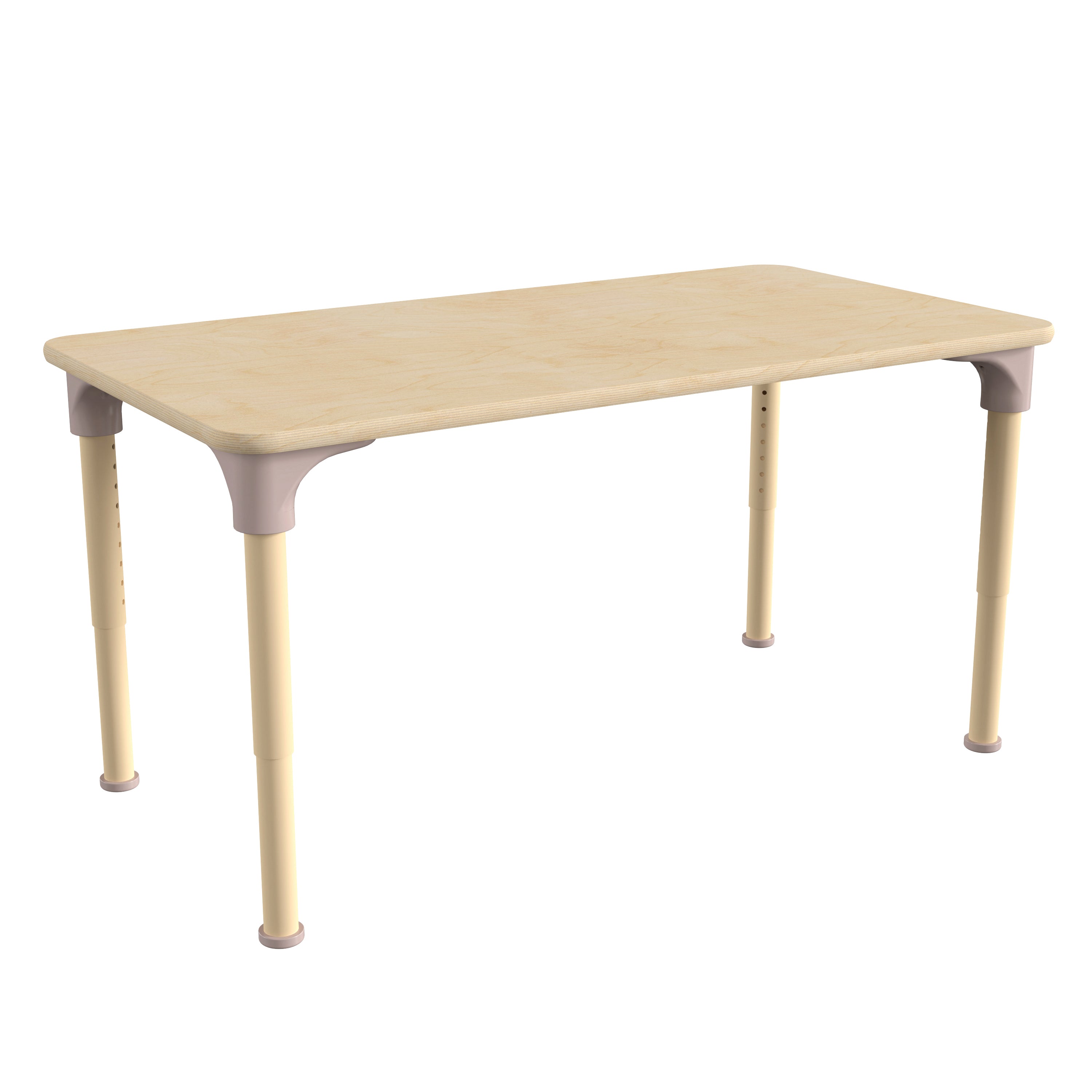 Bright Beginnings 23.5" x 47" Commercial Grade Wooden Rectangle Adjustable Height Classroom Activity Table - Metal Legs Adjust From 15"H - 23"H, Beech
